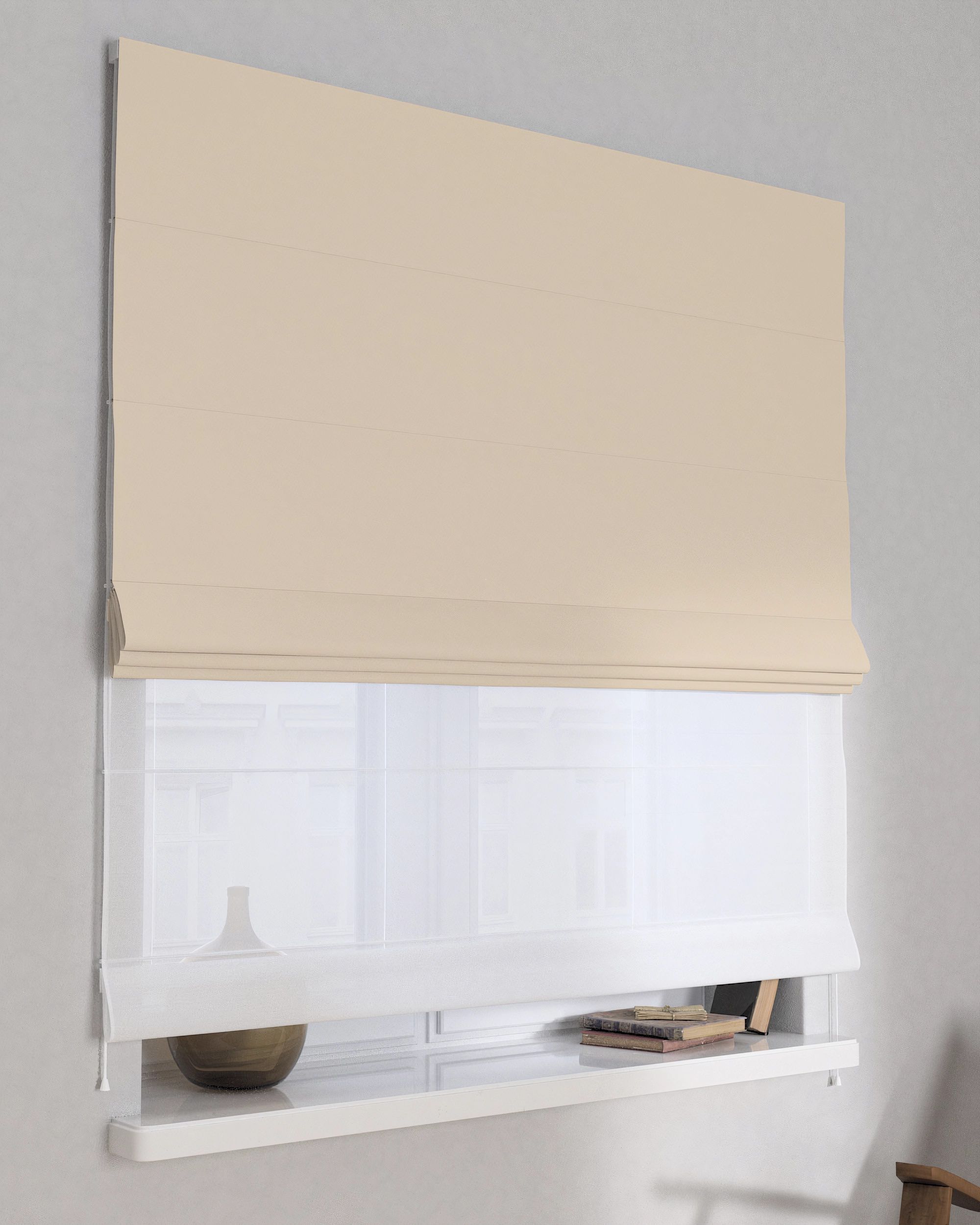 Vouwgordijn Duo kleur product beige stof verduisterend