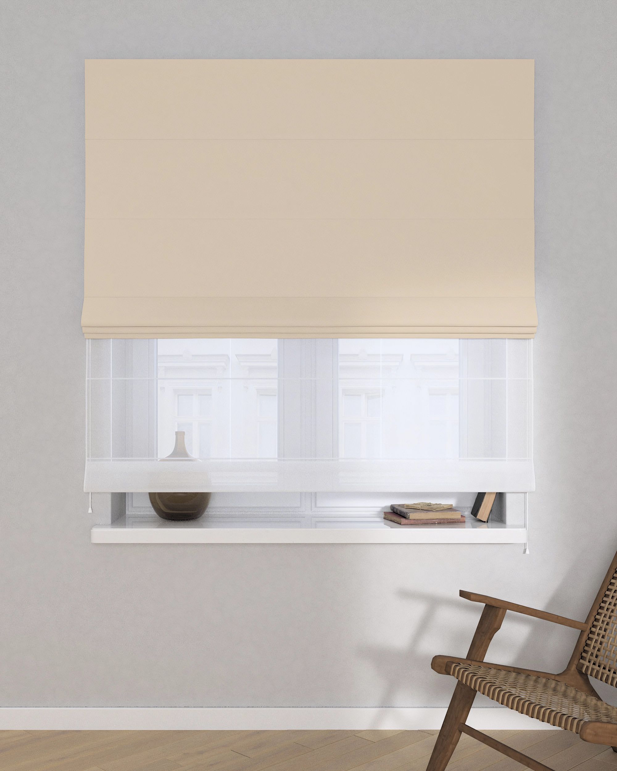 Vouwgordijn Duo kleur product beige stof verduisterend (hover)