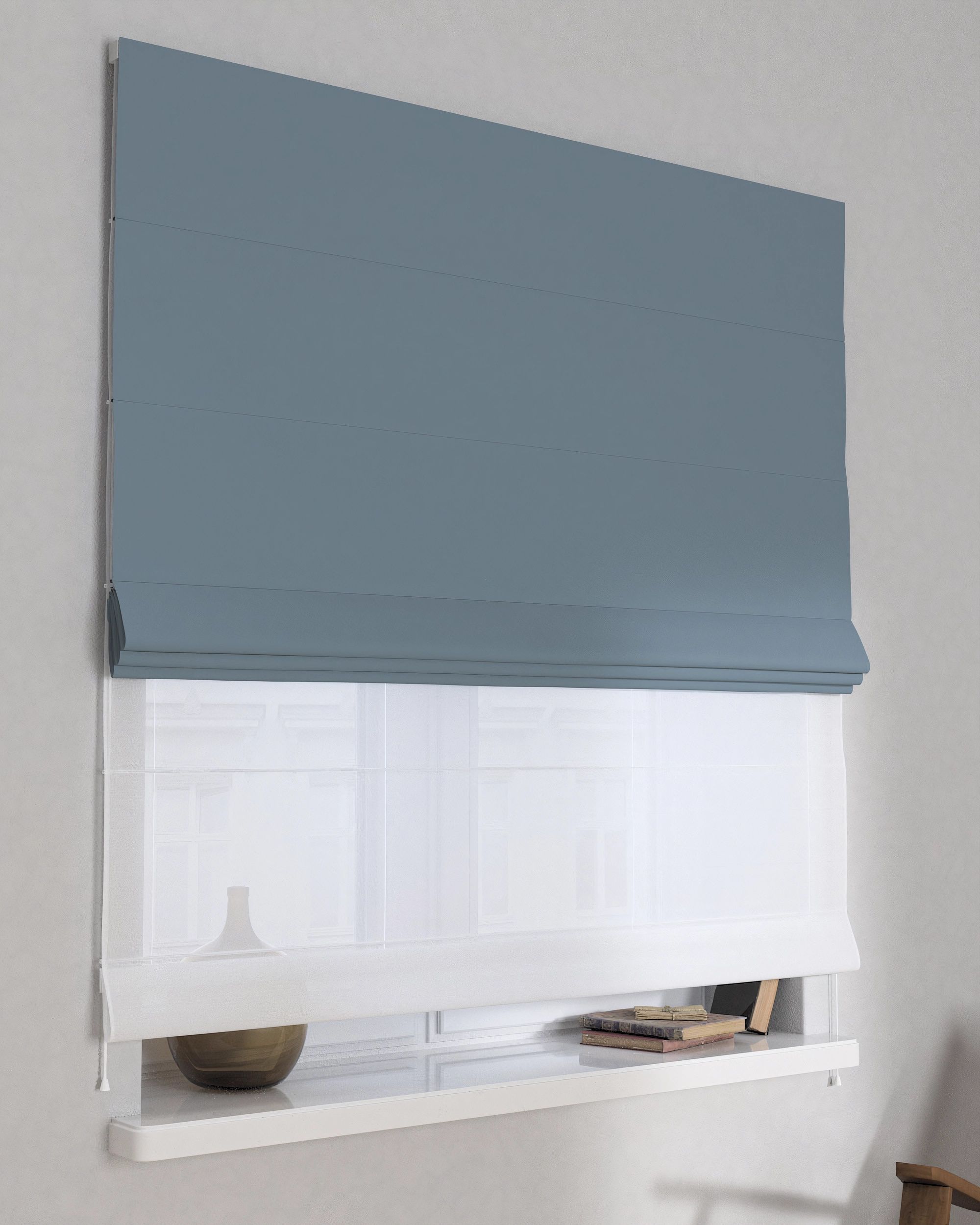 Vouwgordijn Duo kleur product blauw stof verduisterend