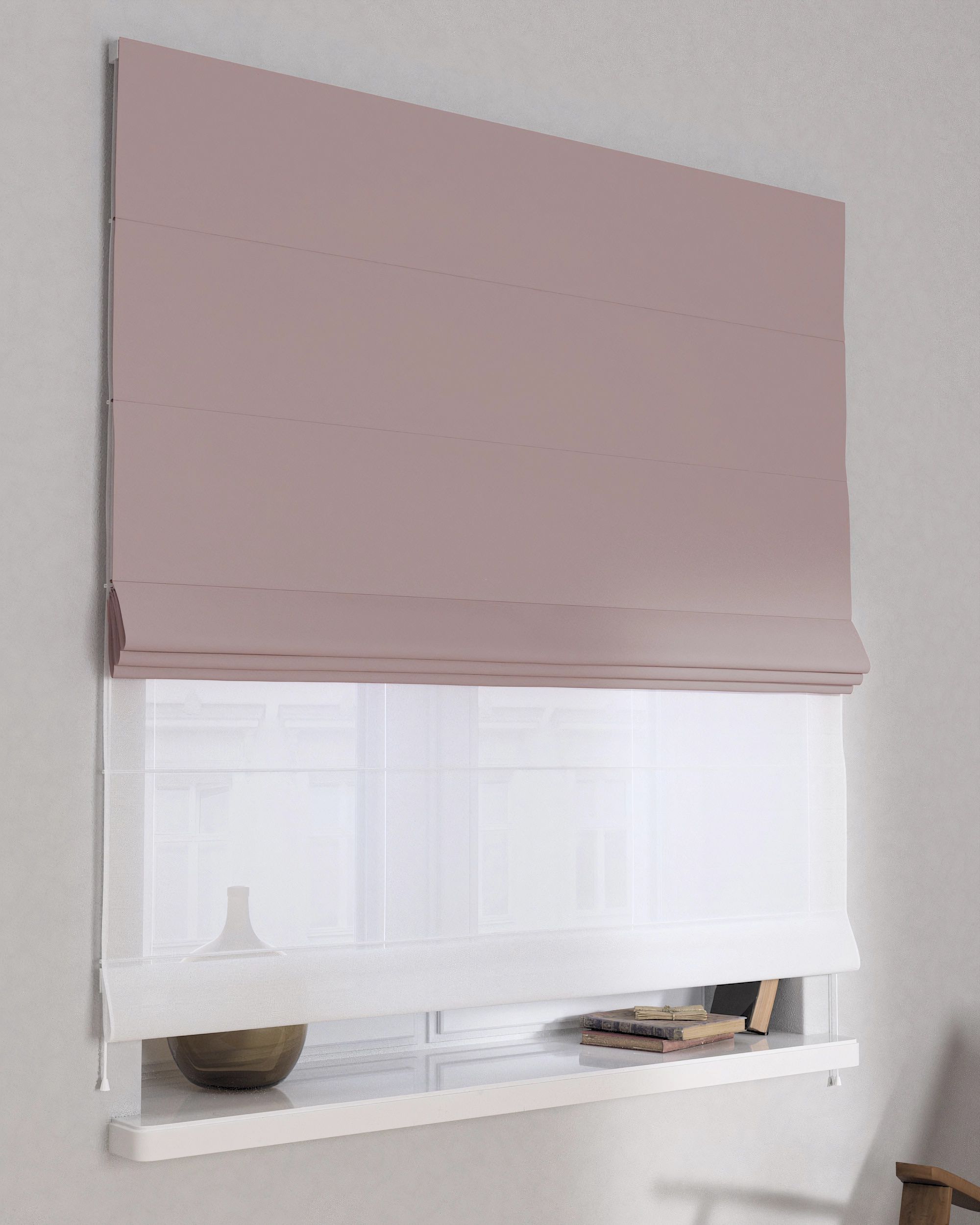 Vouwgordijn Duo kleur product roze stof verduisterend