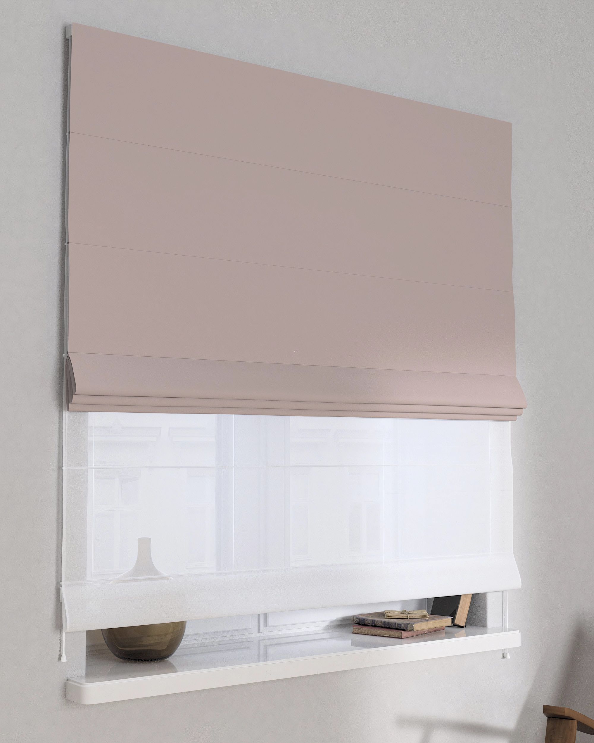 Vouwgordijn Duo kleur product beige stof verduisterend