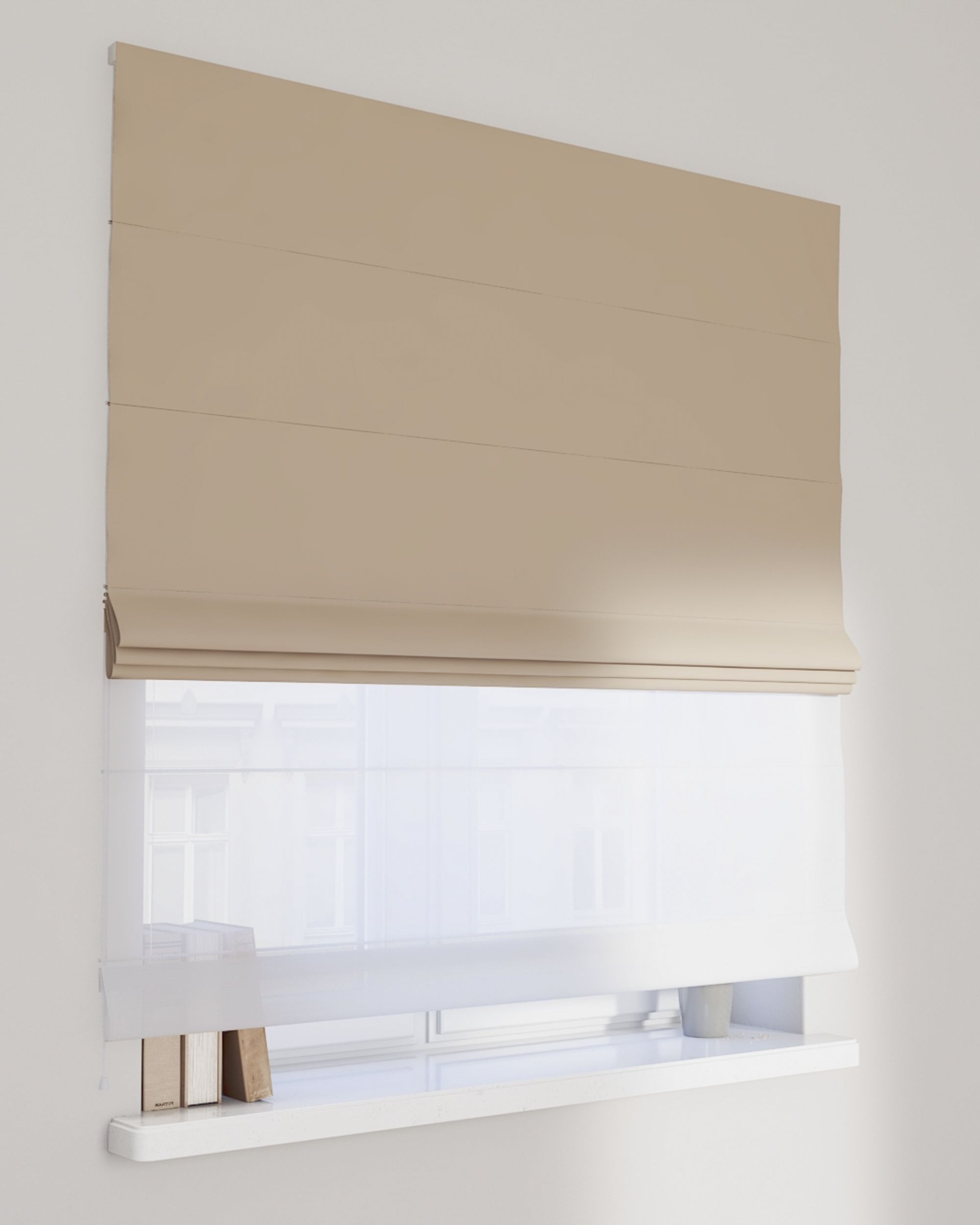 Vouwgordijn Duo kleur product beige stof verduisterend