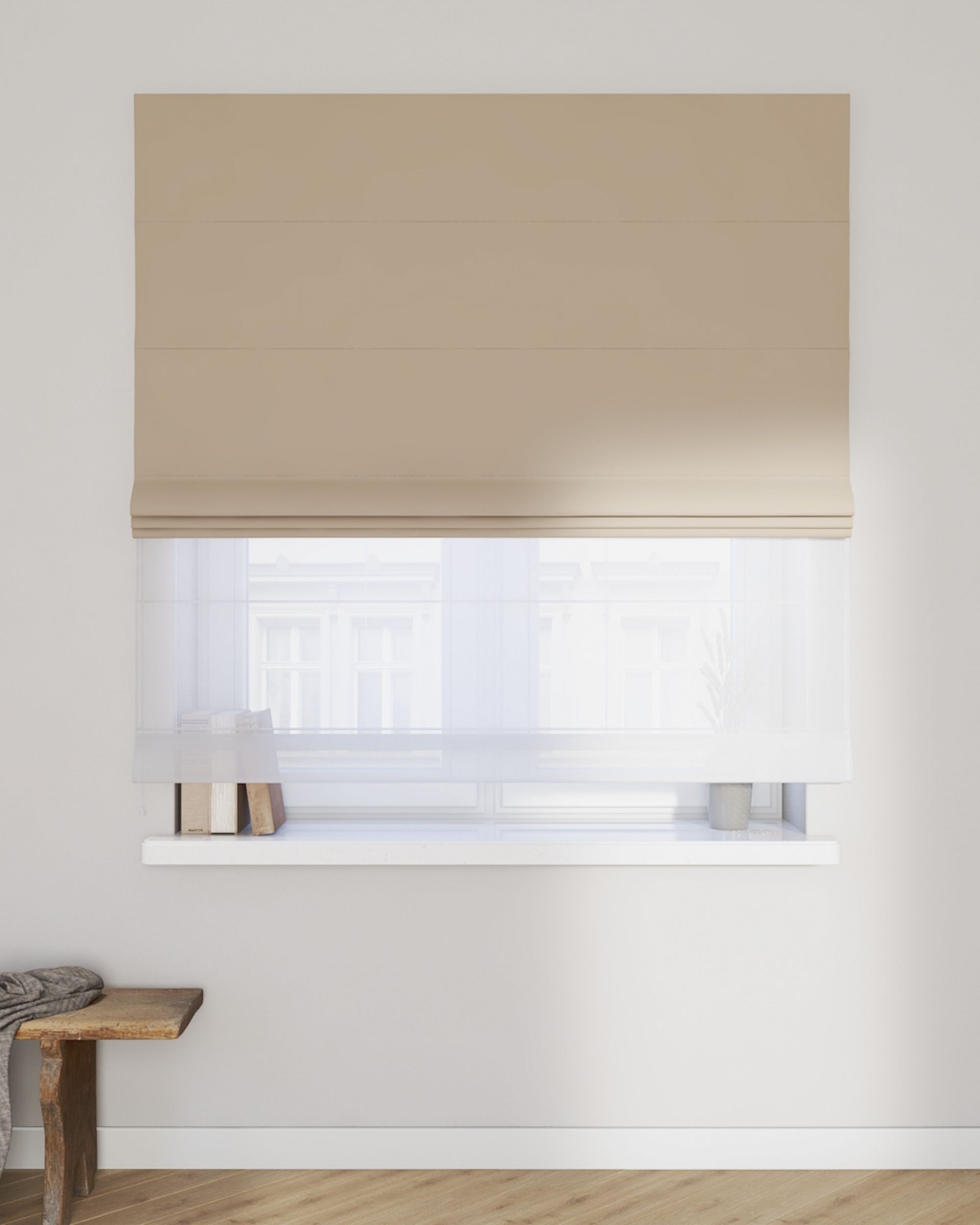 Vouwgordijn Duo kleur product beige stof verduisterend (hover)