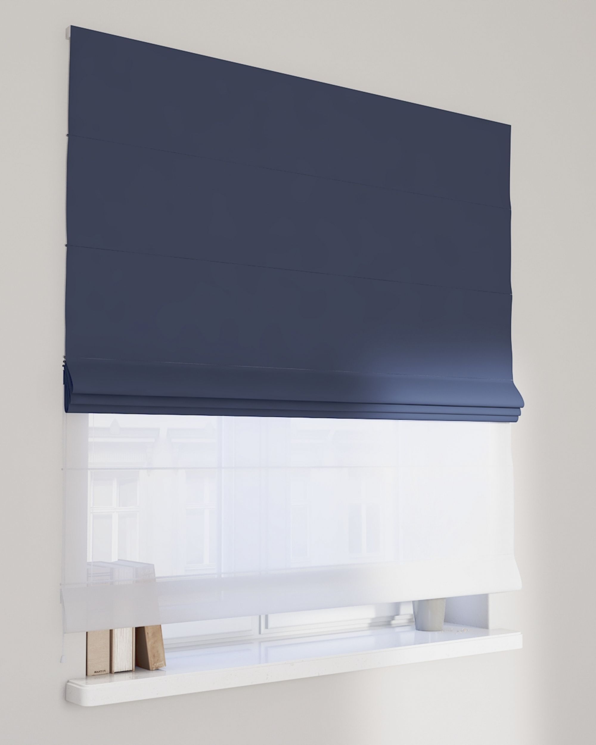 Vouwgordijn Duo kleur product donkerblauw stof verduisterend