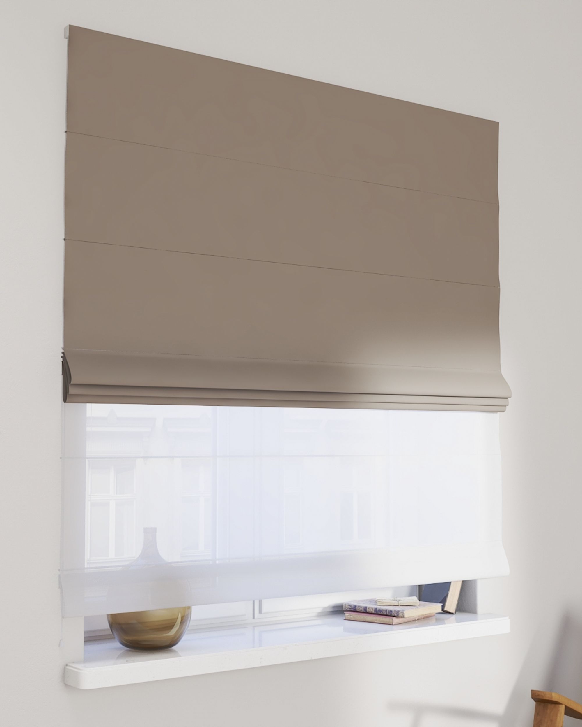 Vouwgordijn Duo kleur product beige stof verduisterend