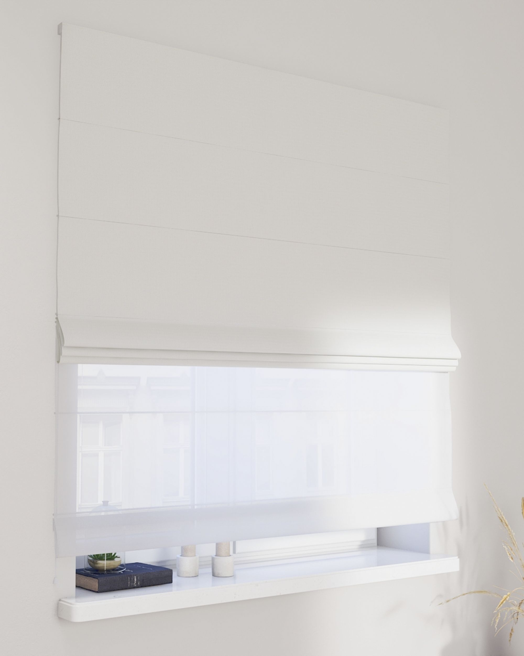 Vouwgordijn Duo kleur product wit stof met structuur, verduisterend