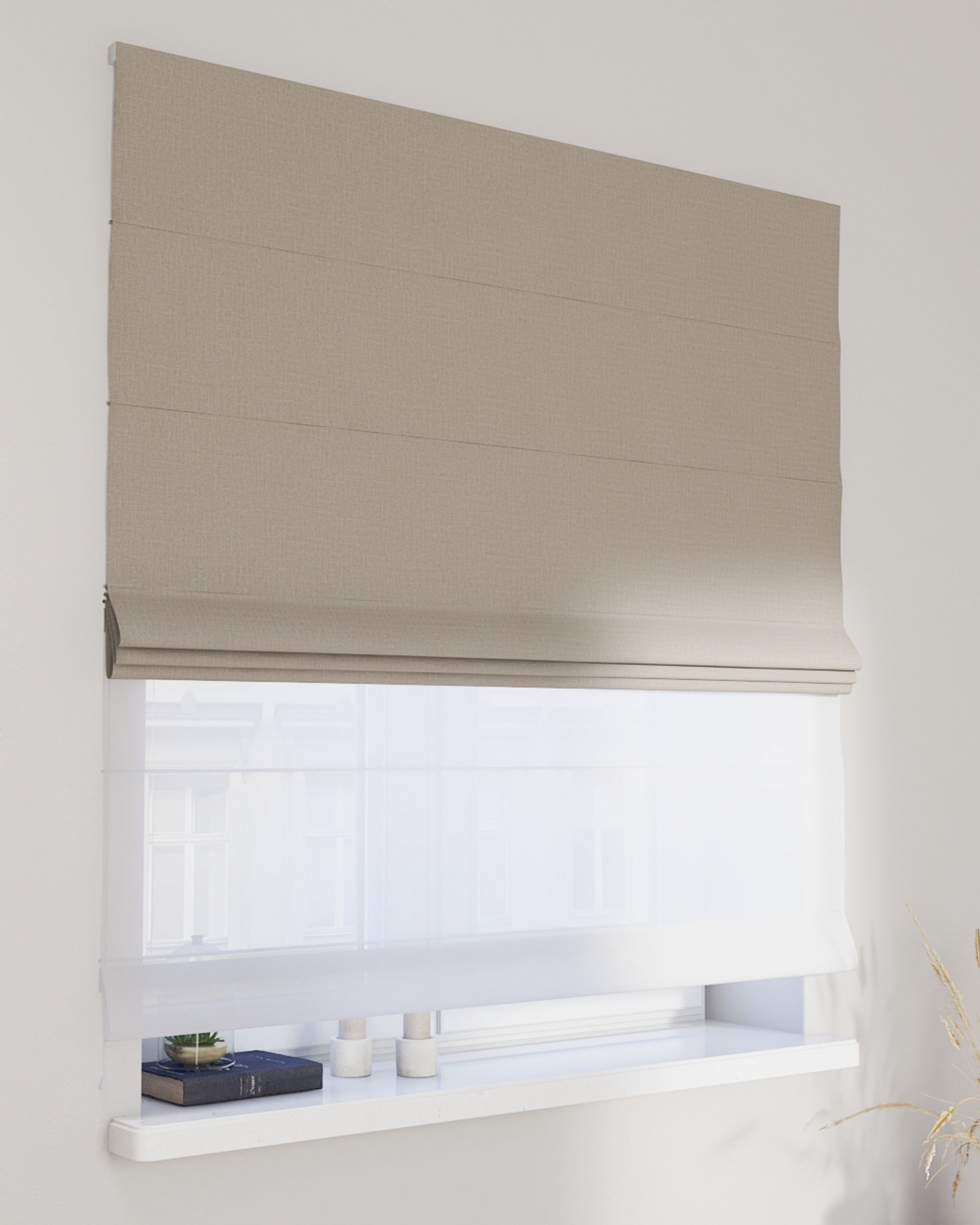 Vouwgordijn Duo kleur product beige stof met structuur, verduisterend