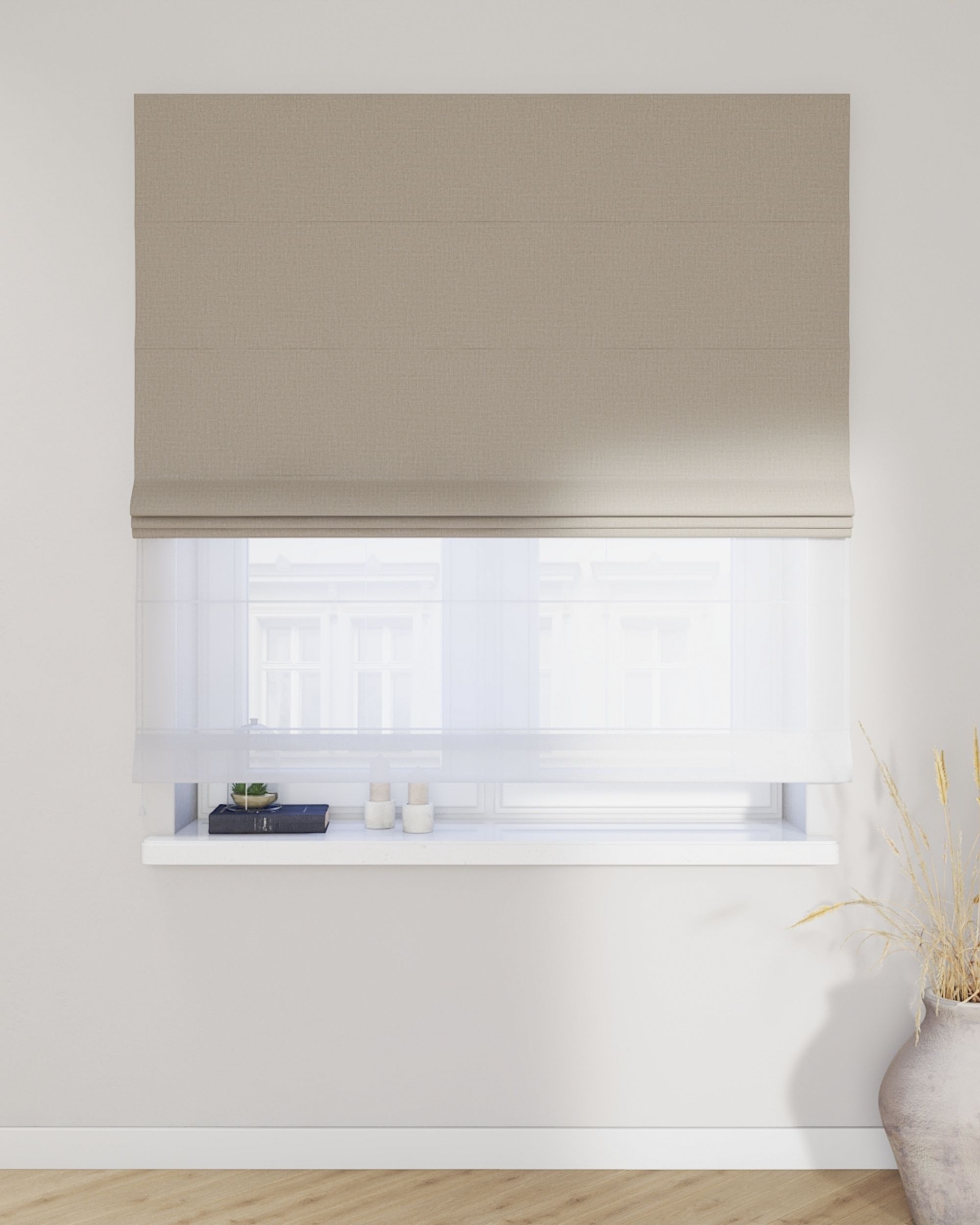 Vouwgordijn Duo kleur product beige stof met structuur, verduisterend (hover)