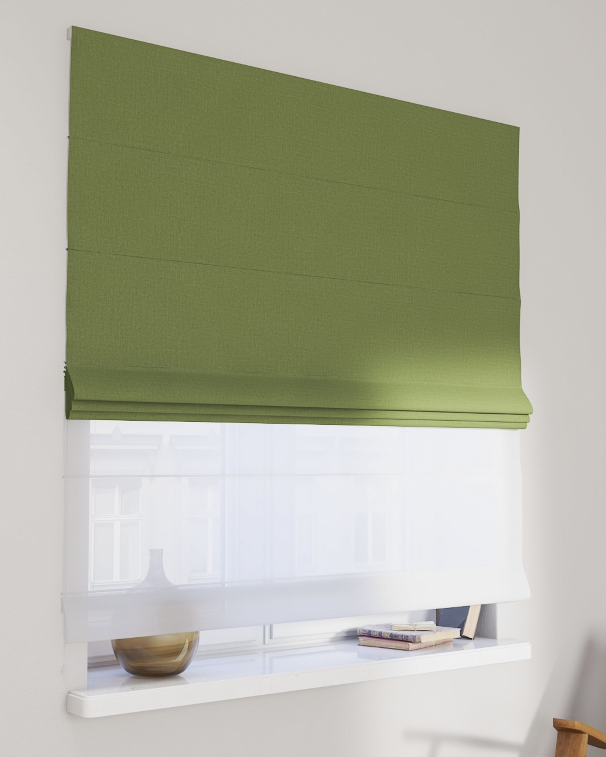 Vouwgordijn Duo kleur product groen stof met structuur, verduisterend