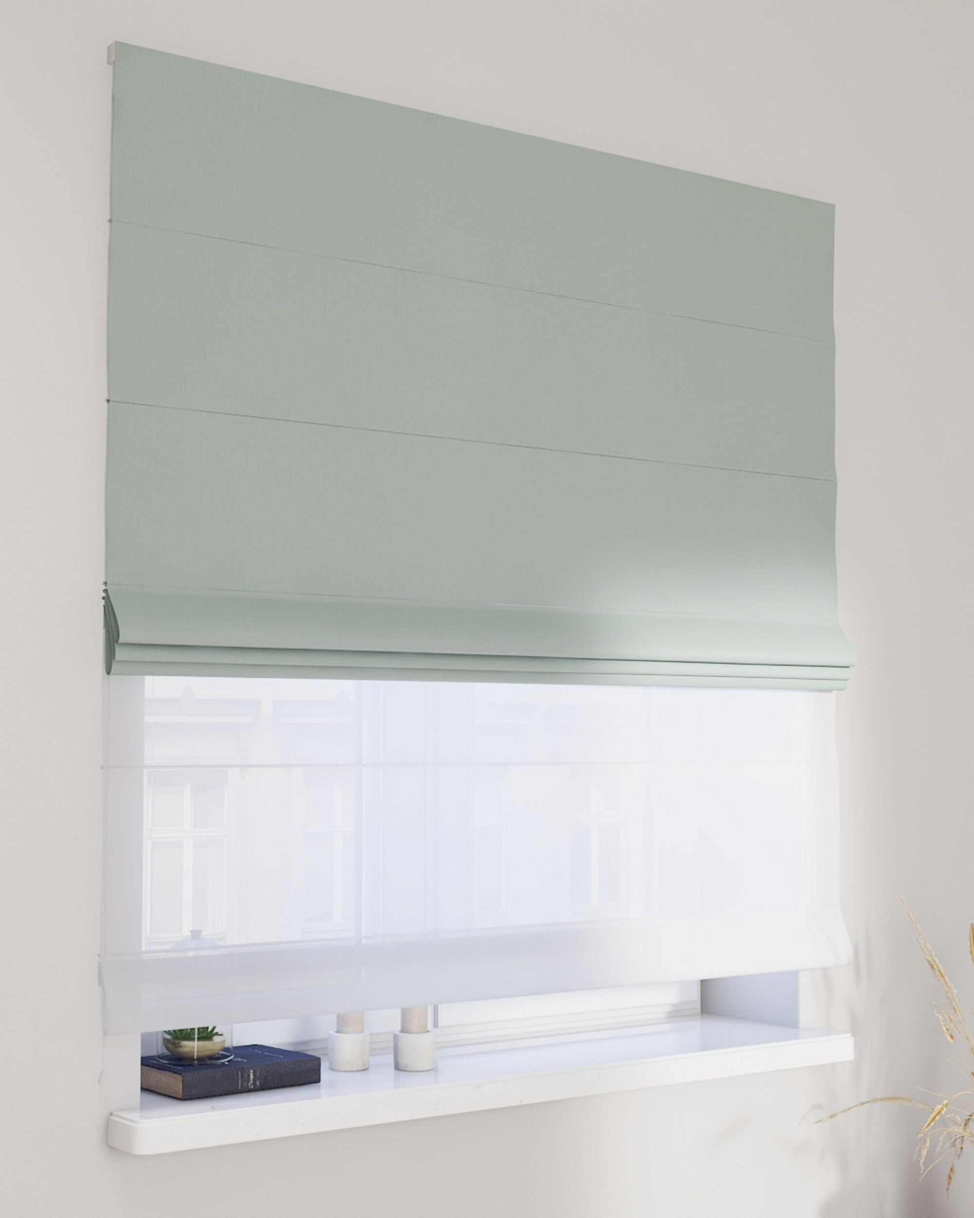Vouwgordijn Duo kleur product groen stof met structuur, verduisterend