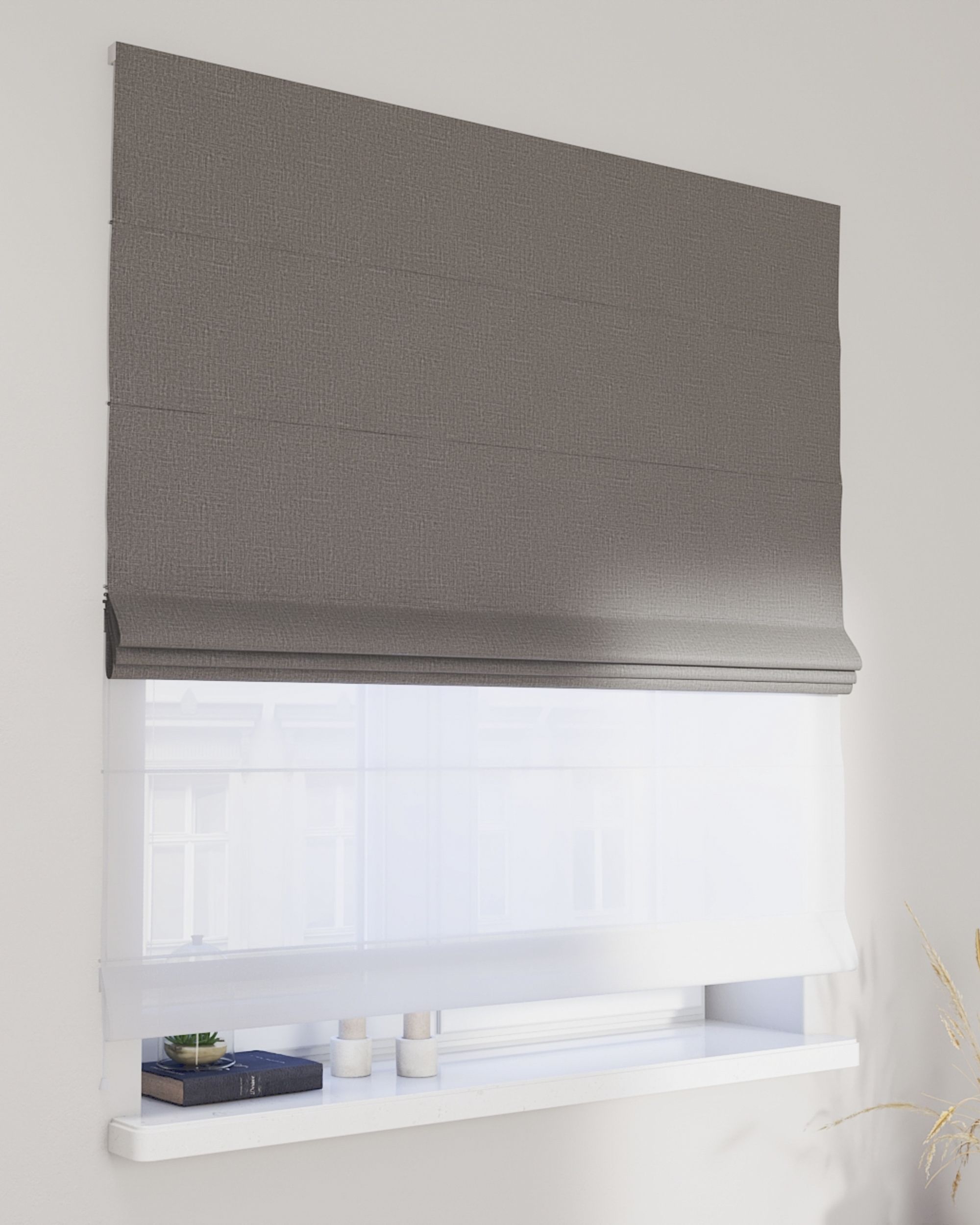 Vouwgordijn Duo kleur product grijs stof met structuur, verduisterend