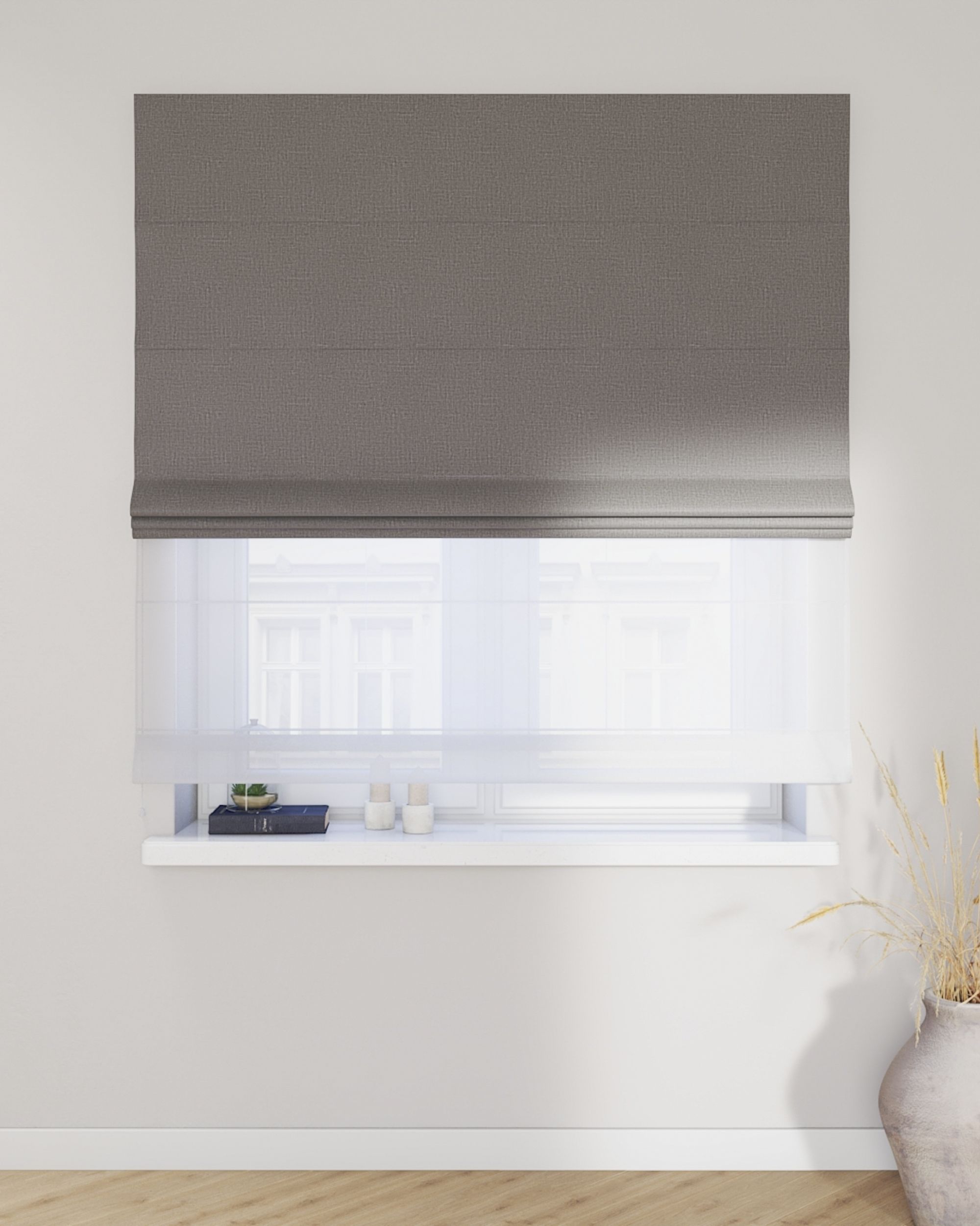 Vouwgordijn Duo kleur product grijs stof met structuur, verduisterend (hover)