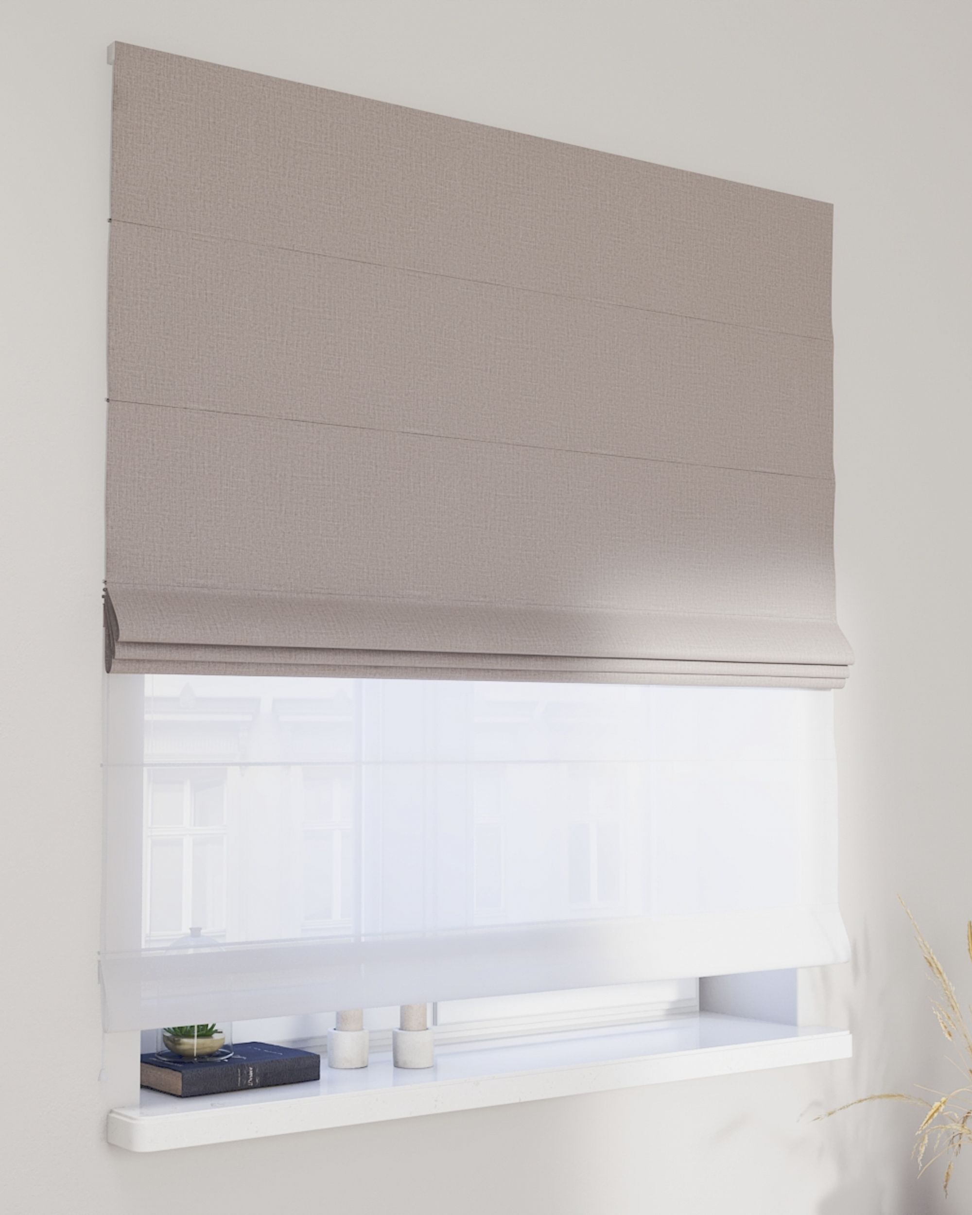 Vouwgordijn Duo kleur product grijs stof met structuur, verduisterend
