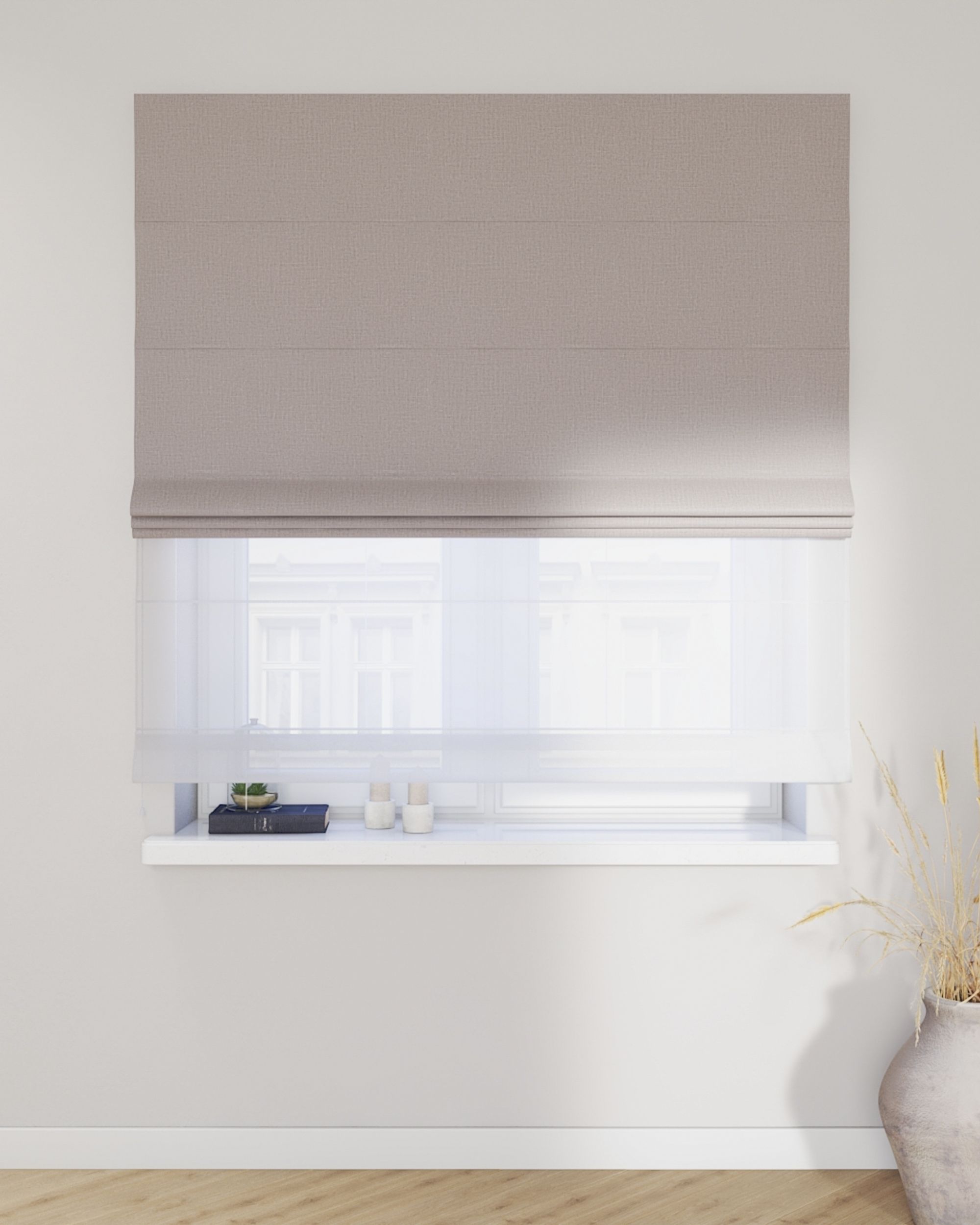 Vouwgordijn Duo kleur product grijs stof met structuur, verduisterend (hover)