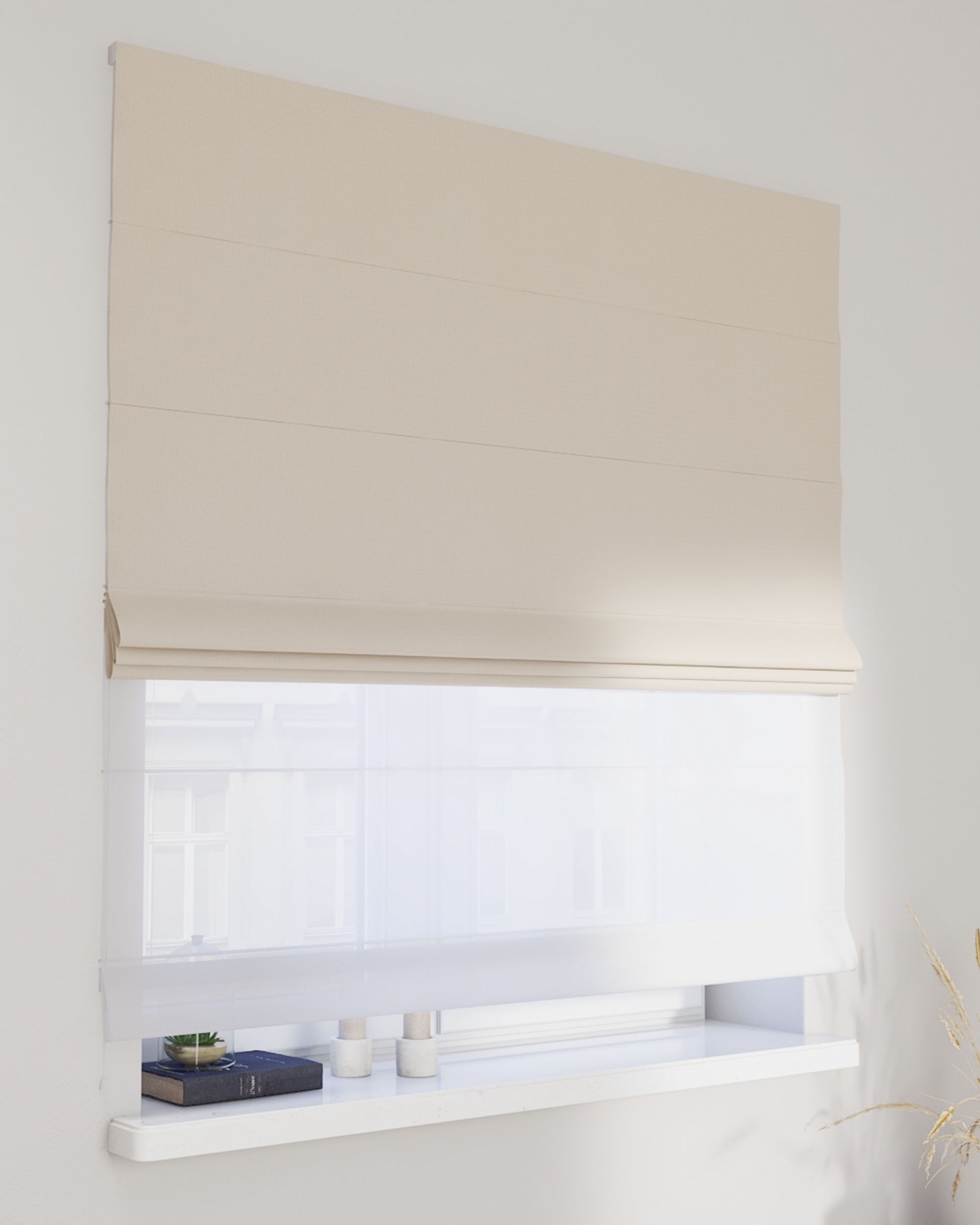 Vouwgordijn Duo kleur product crème stof met structuur, verduisterend