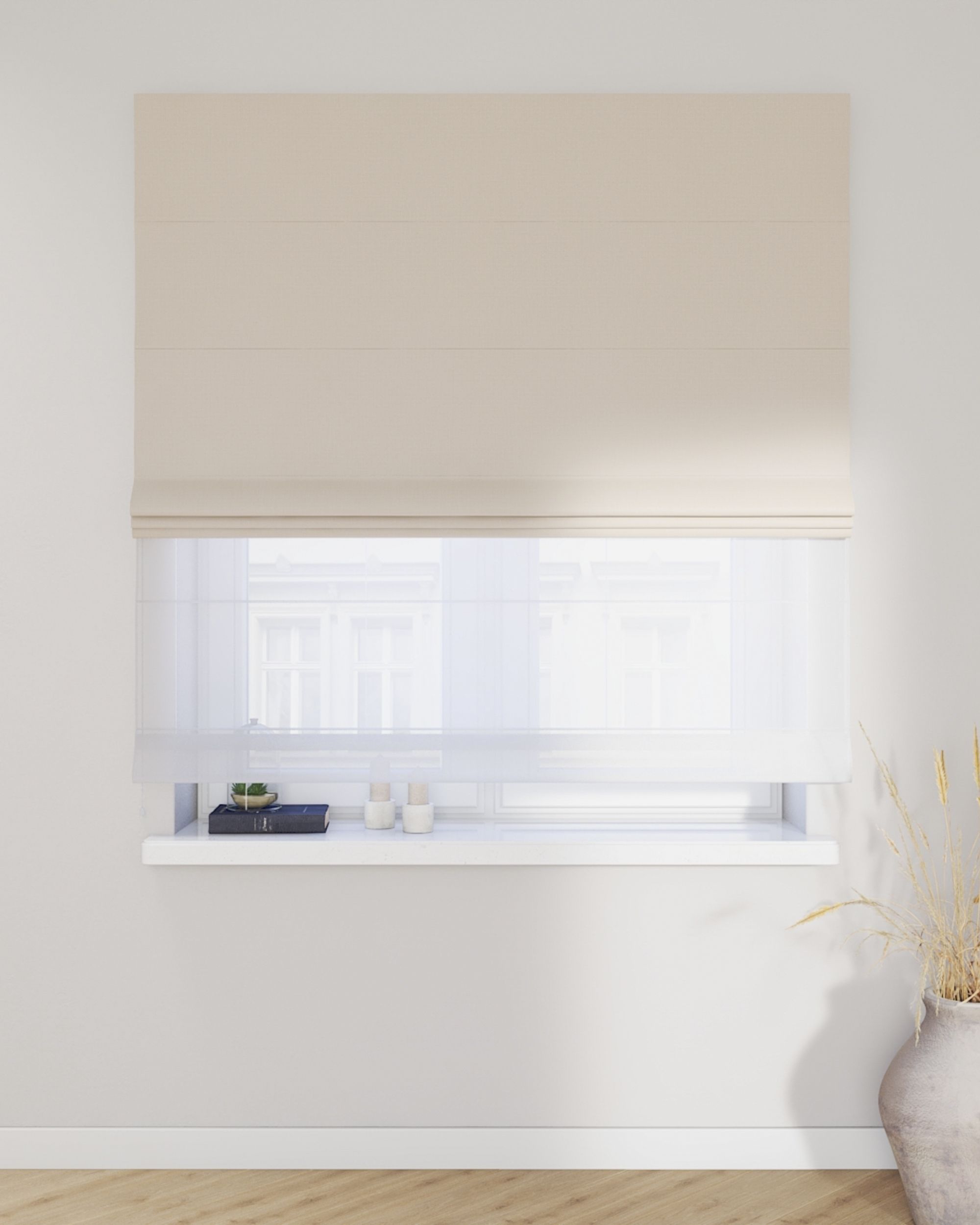 Vouwgordijn Duo kleur product crème stof met structuur, verduisterend (hover)