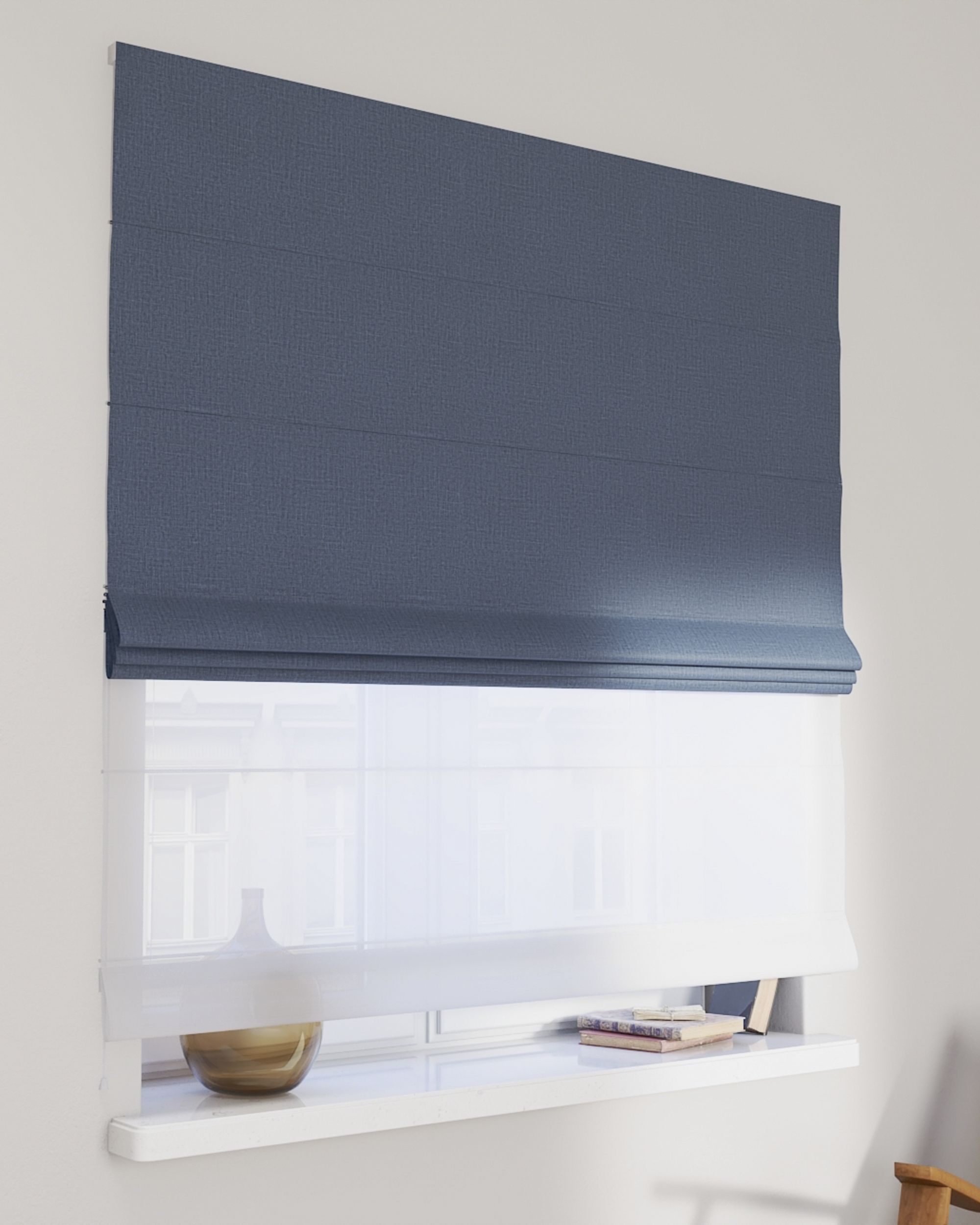 Vouwgordijn Duo kleur product blauw stof met structuur, verduisterend