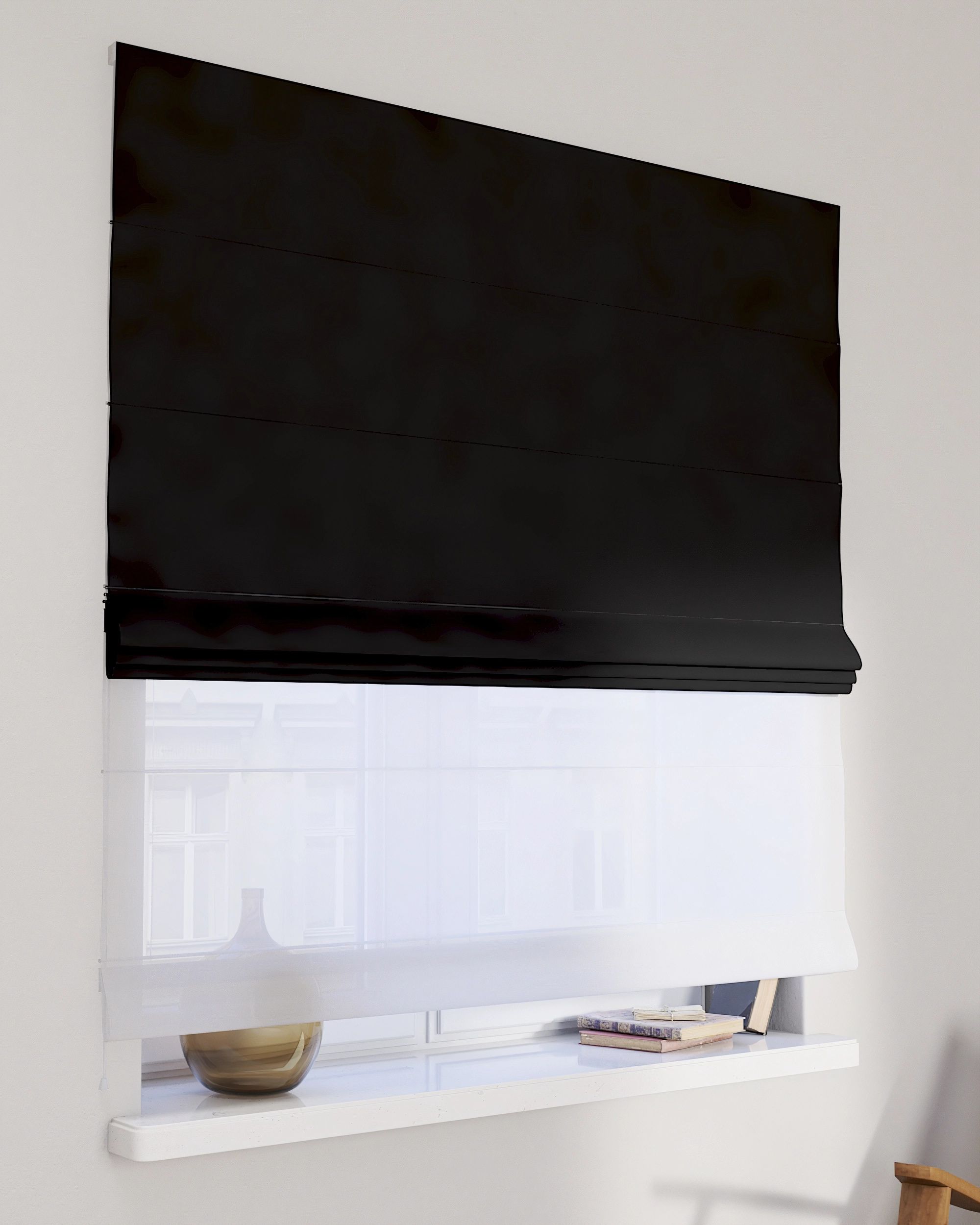 Vouwgordijn Duo kleur product zwart stof met structuur, verduisterend