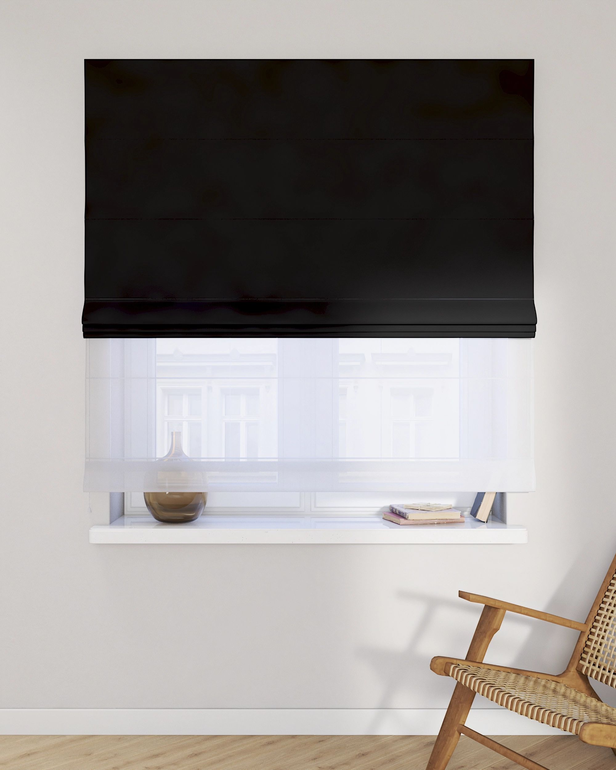 Vouwgordijn Duo kleur product zwart stof met structuur, verduisterend (hover)