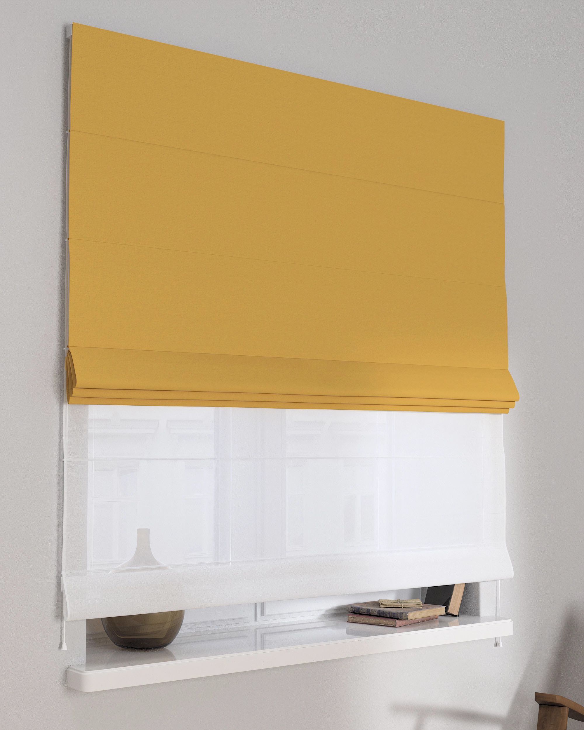 Vouwgordijn Duo kleur product geel stof met structuur, verduisterend