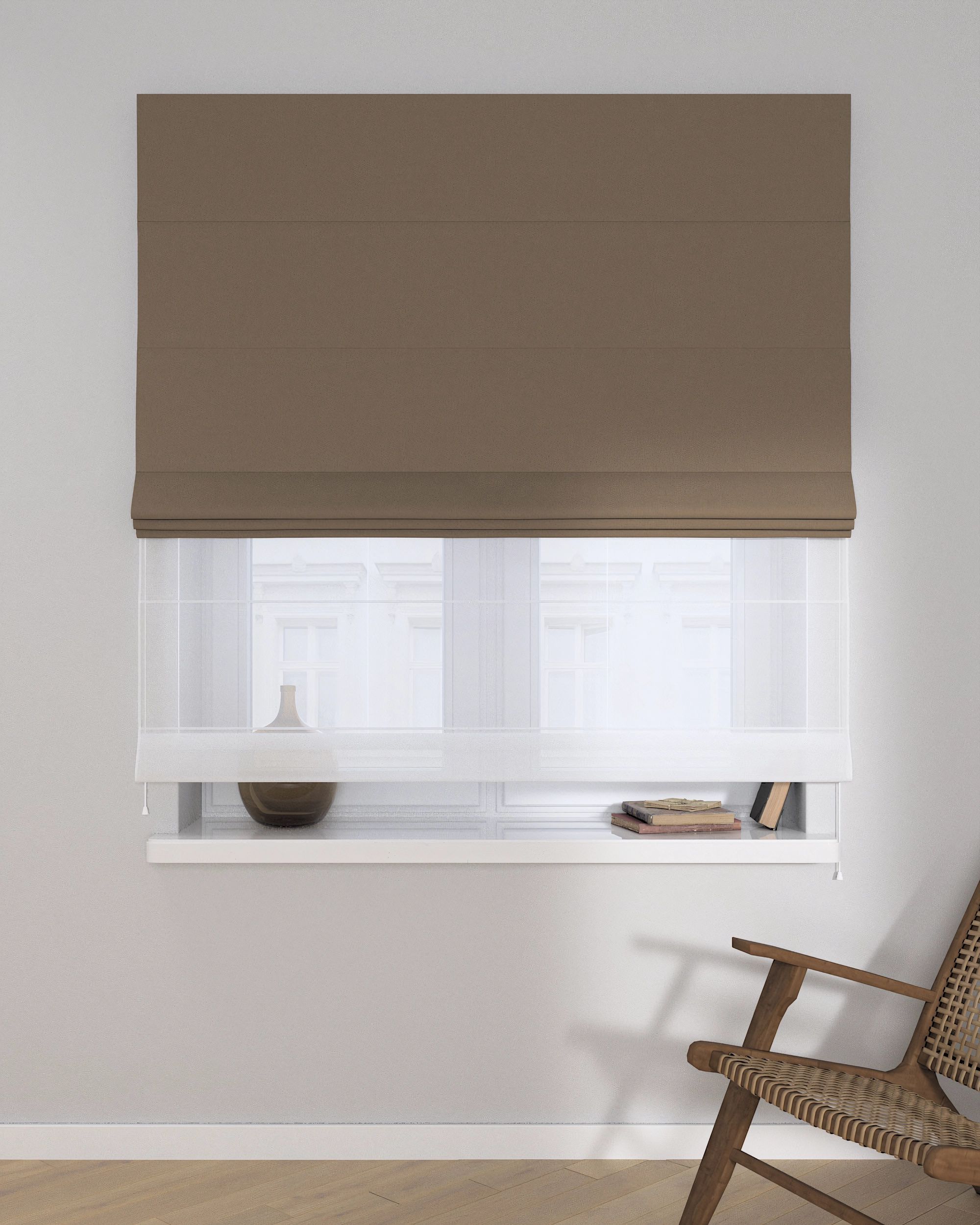 Vouwgordijn Duo kleur product bruin stof met structuur, verduisterend (hover)