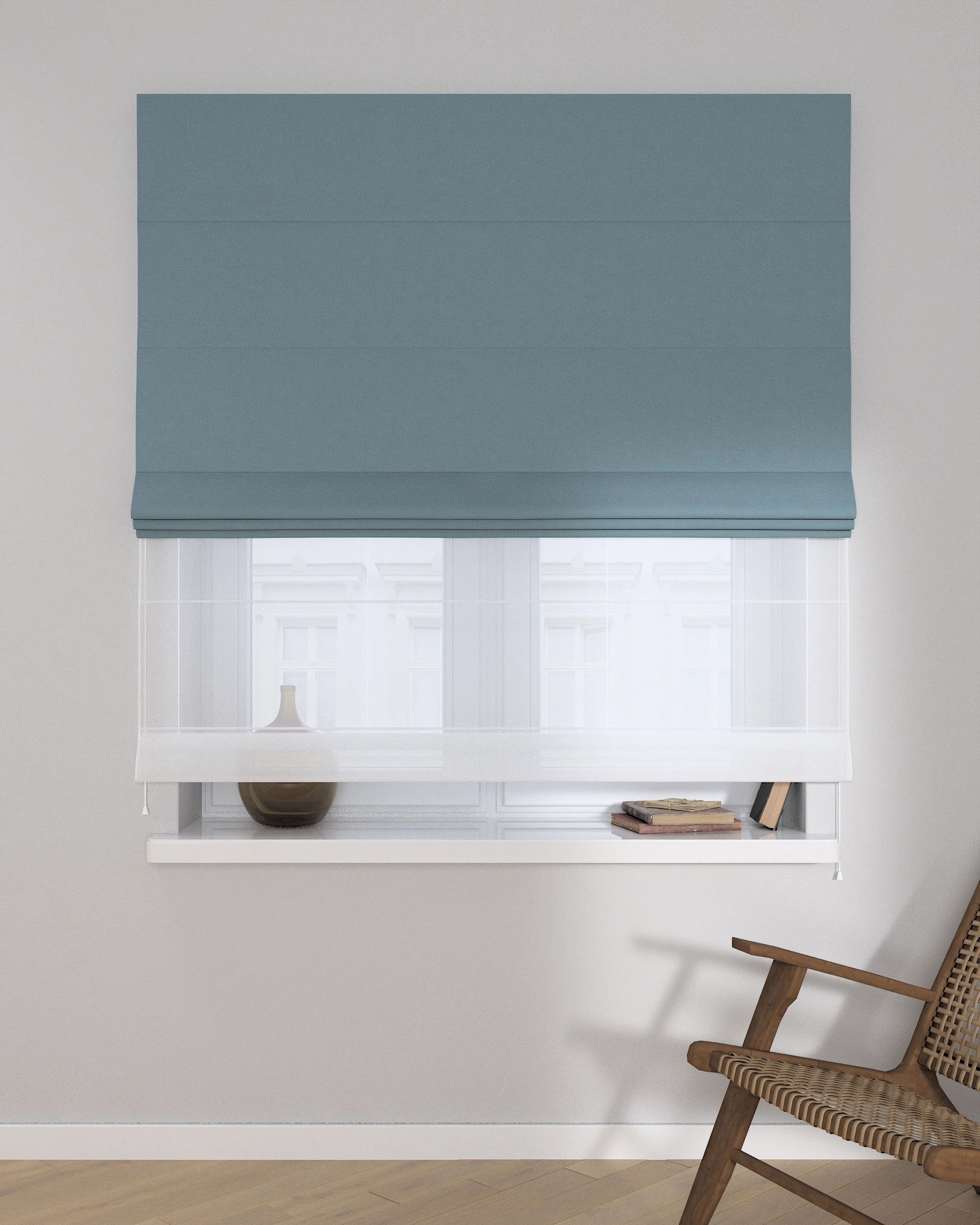 Vouwgordijn Duo kleur product blauw stof met structuur, verduisterend (hover)