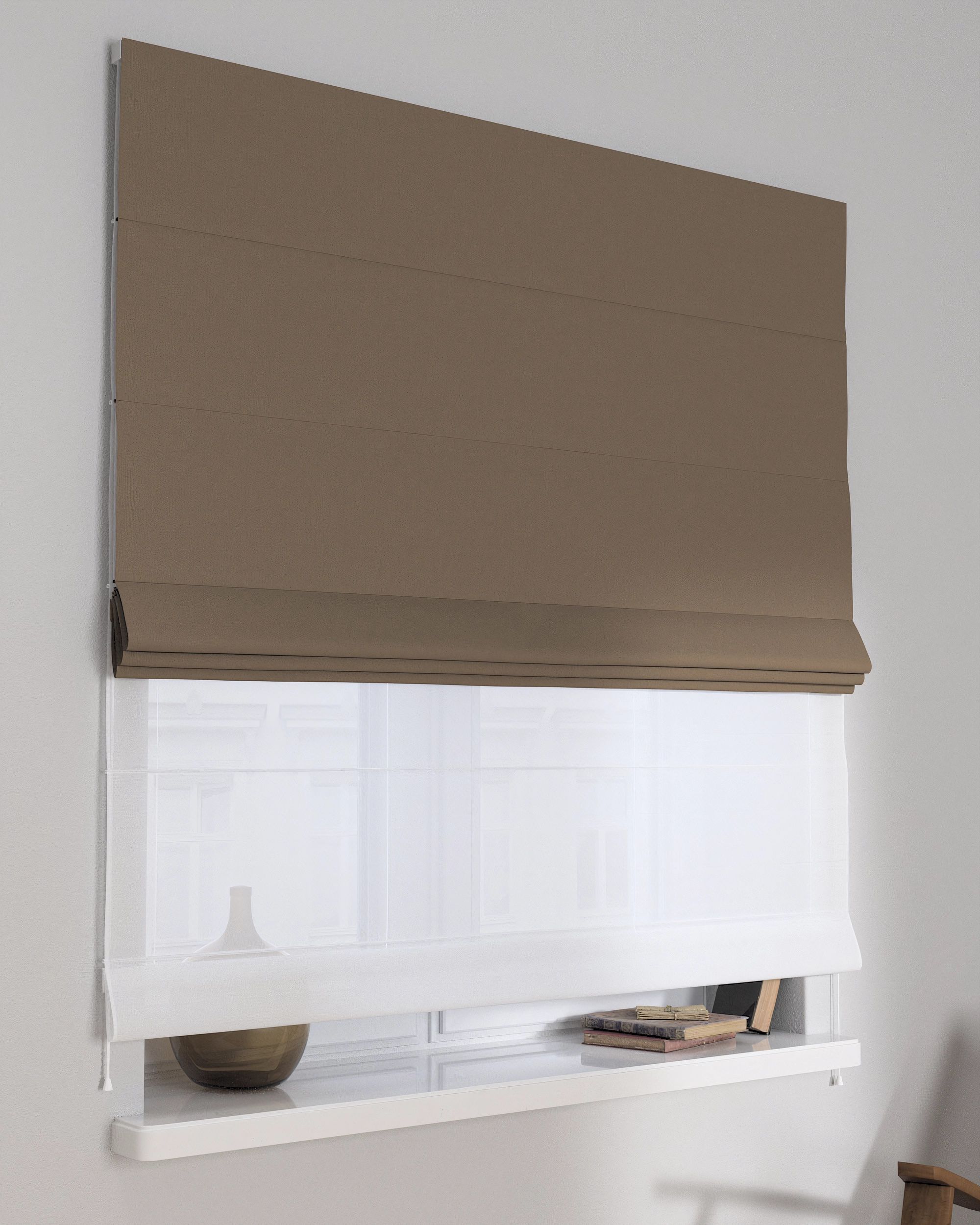 Vouwgordijn Duo kleur product bruin stof met structuur, verduisterend