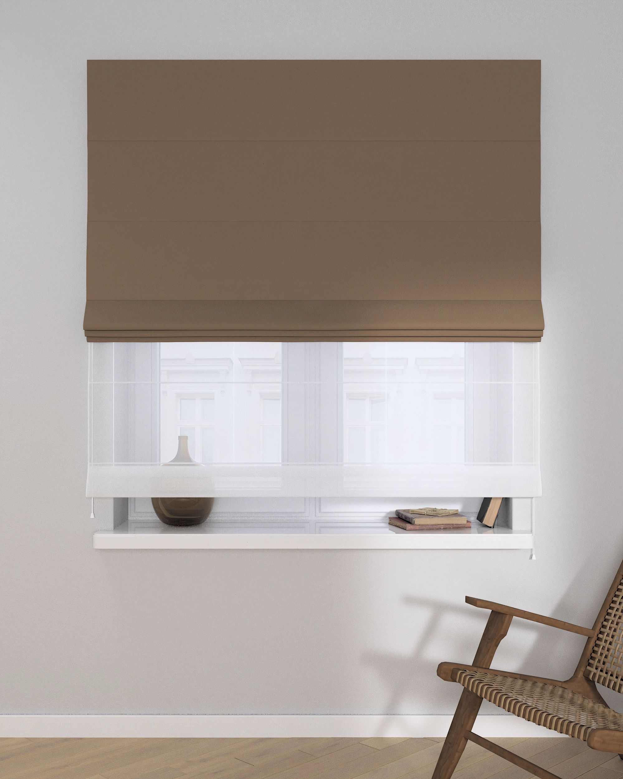 Vouwgordijn Duo kleur product bruin stof verduisterend (hover)