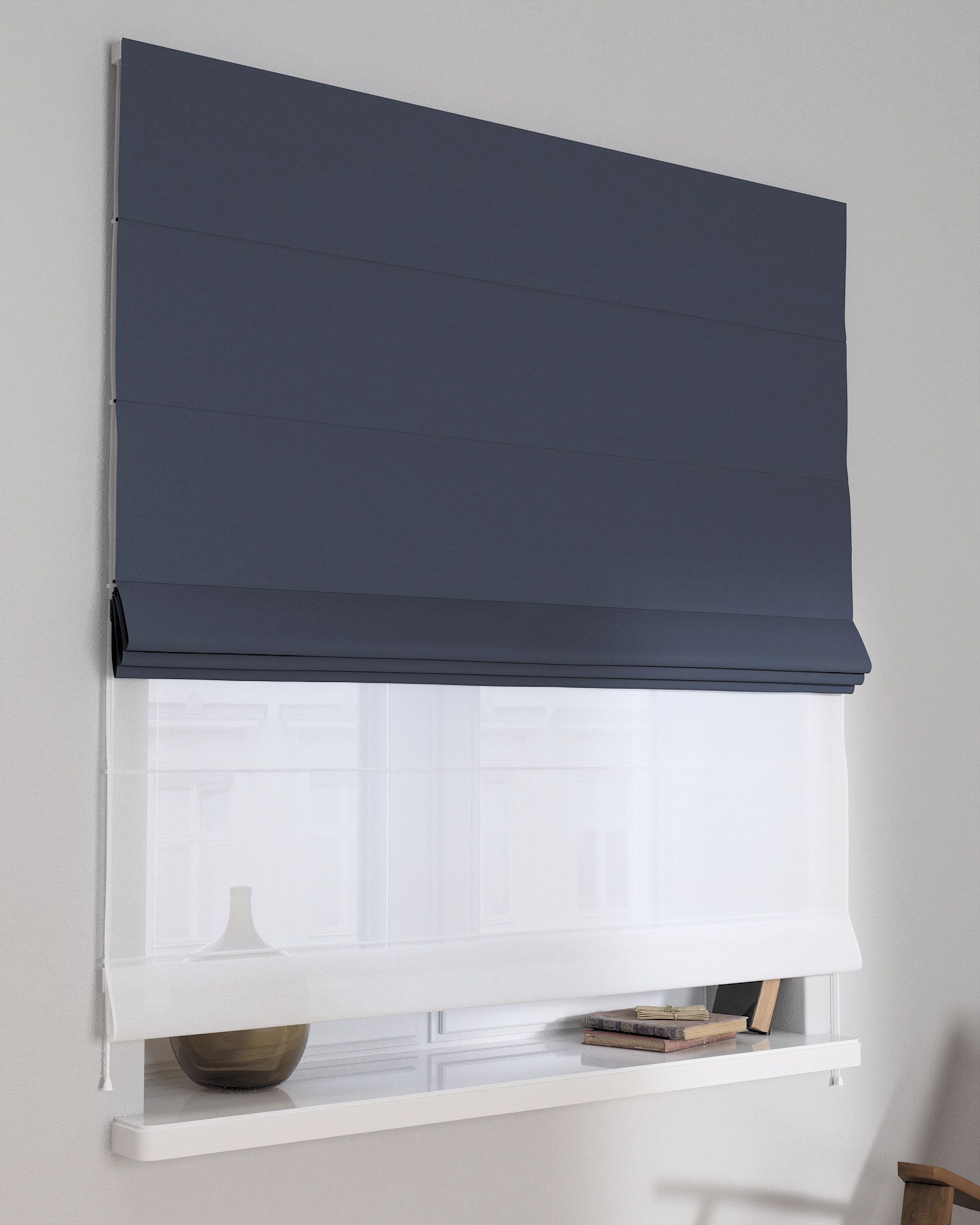 Vouwgordijn Duo kleur product donkerblauw stof verduisterend