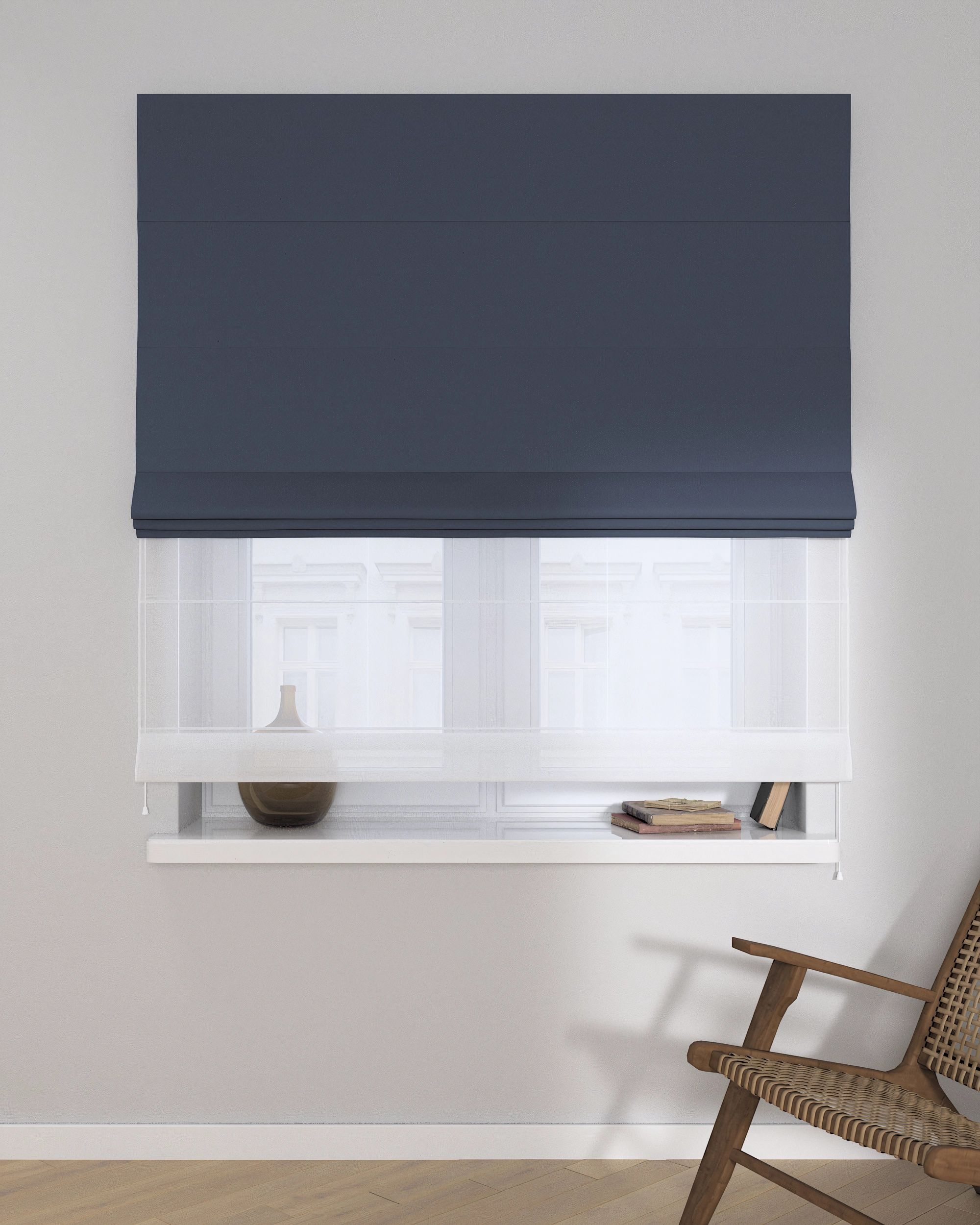 Vouwgordijn Duo kleur product donkerblauw stof verduisterend (hover)