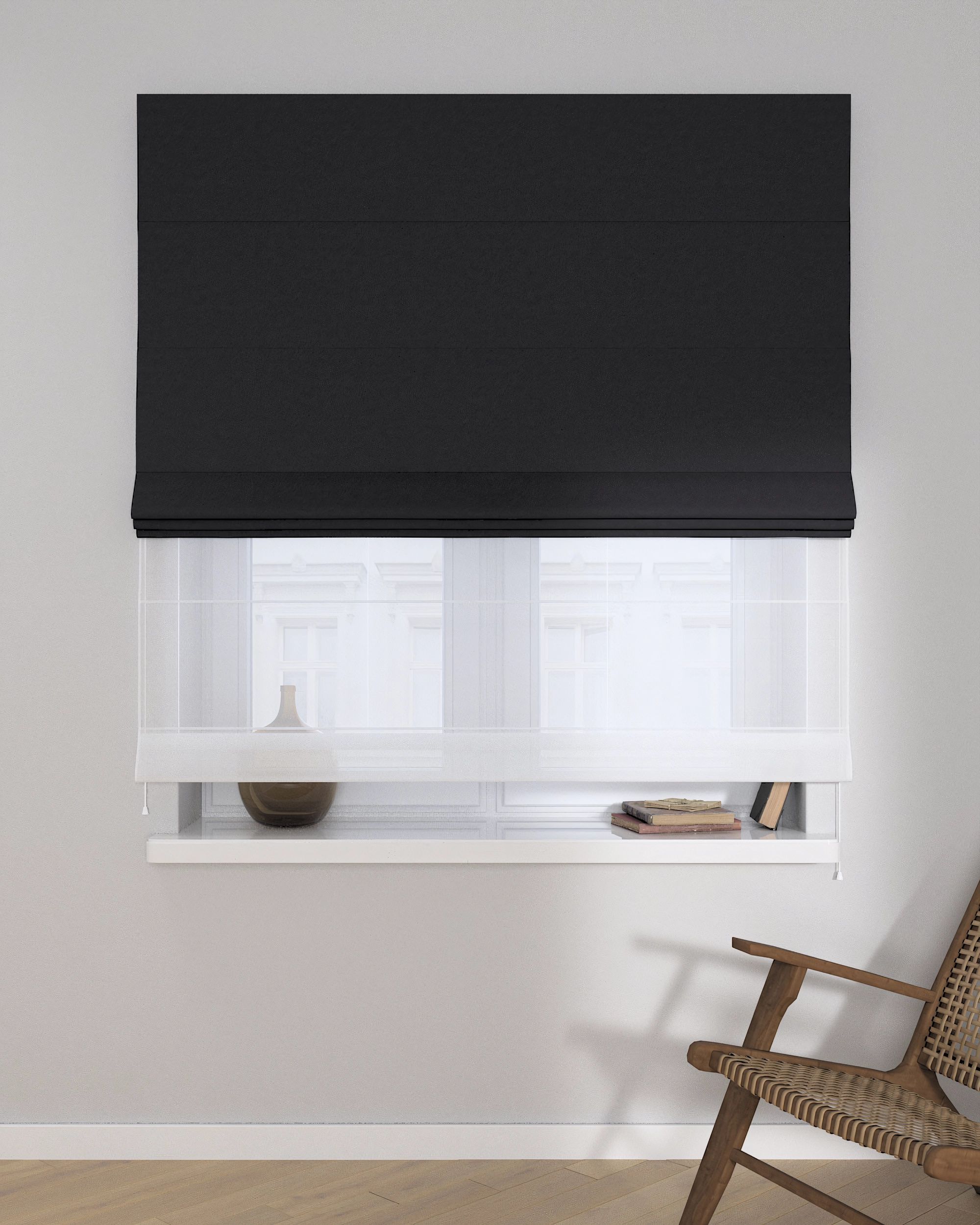 Vouwgordijn Duo kleur product zwart stof verduisterend (hover)