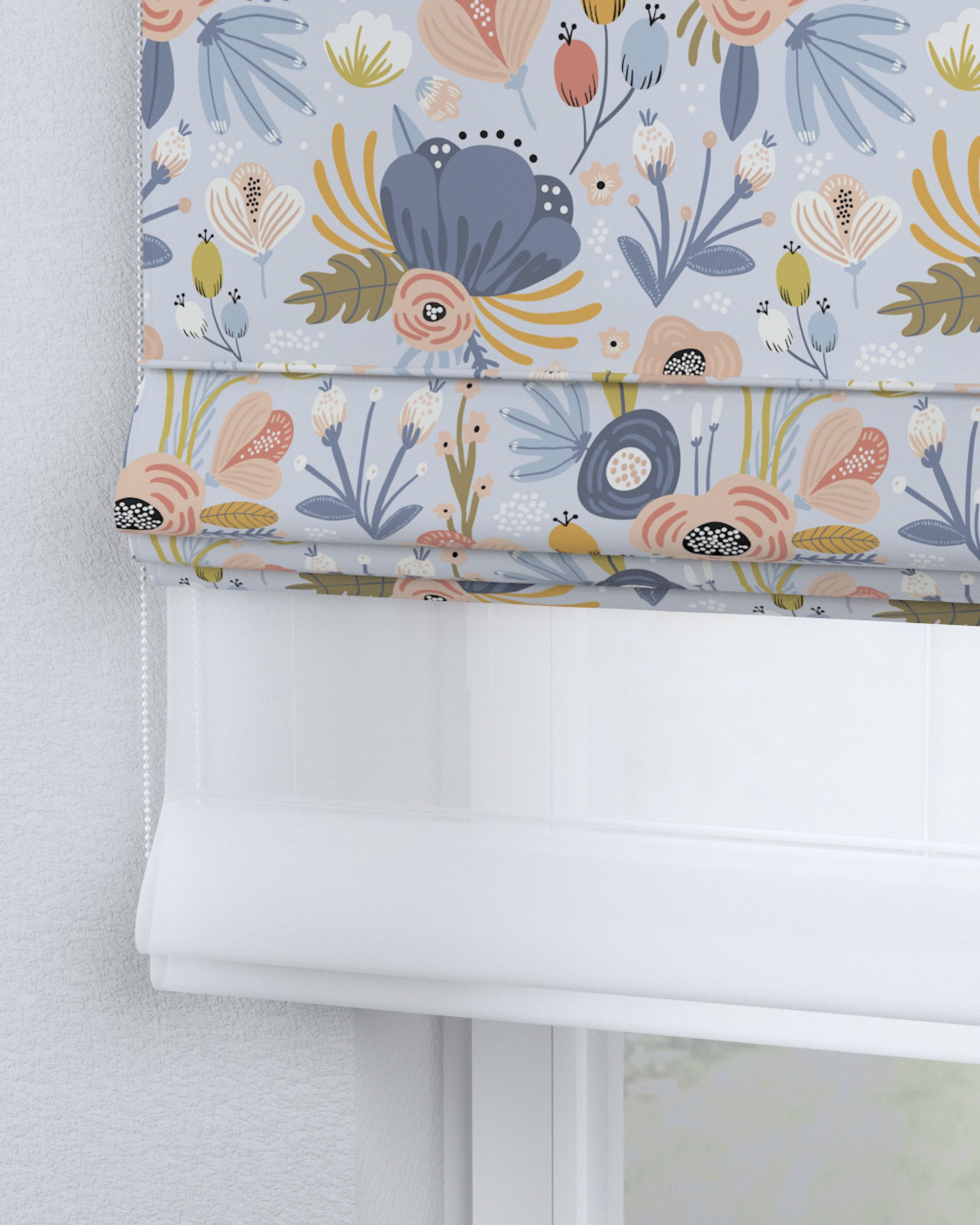 Vouwgordijn Duo kleur product blauw stof met patroon (hover)