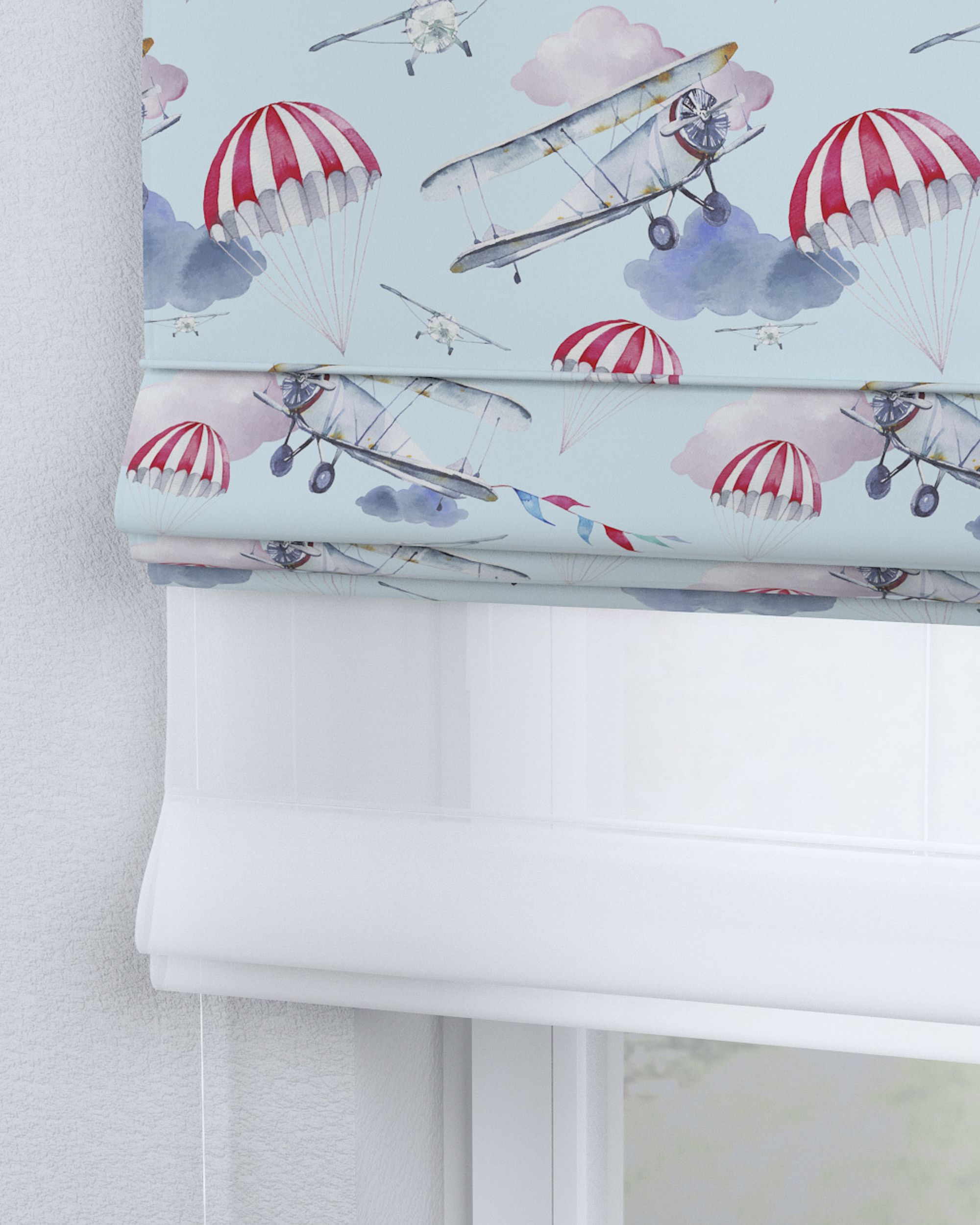 Vouwgordijn Duo kleur product blauw stof met patroon (hover)