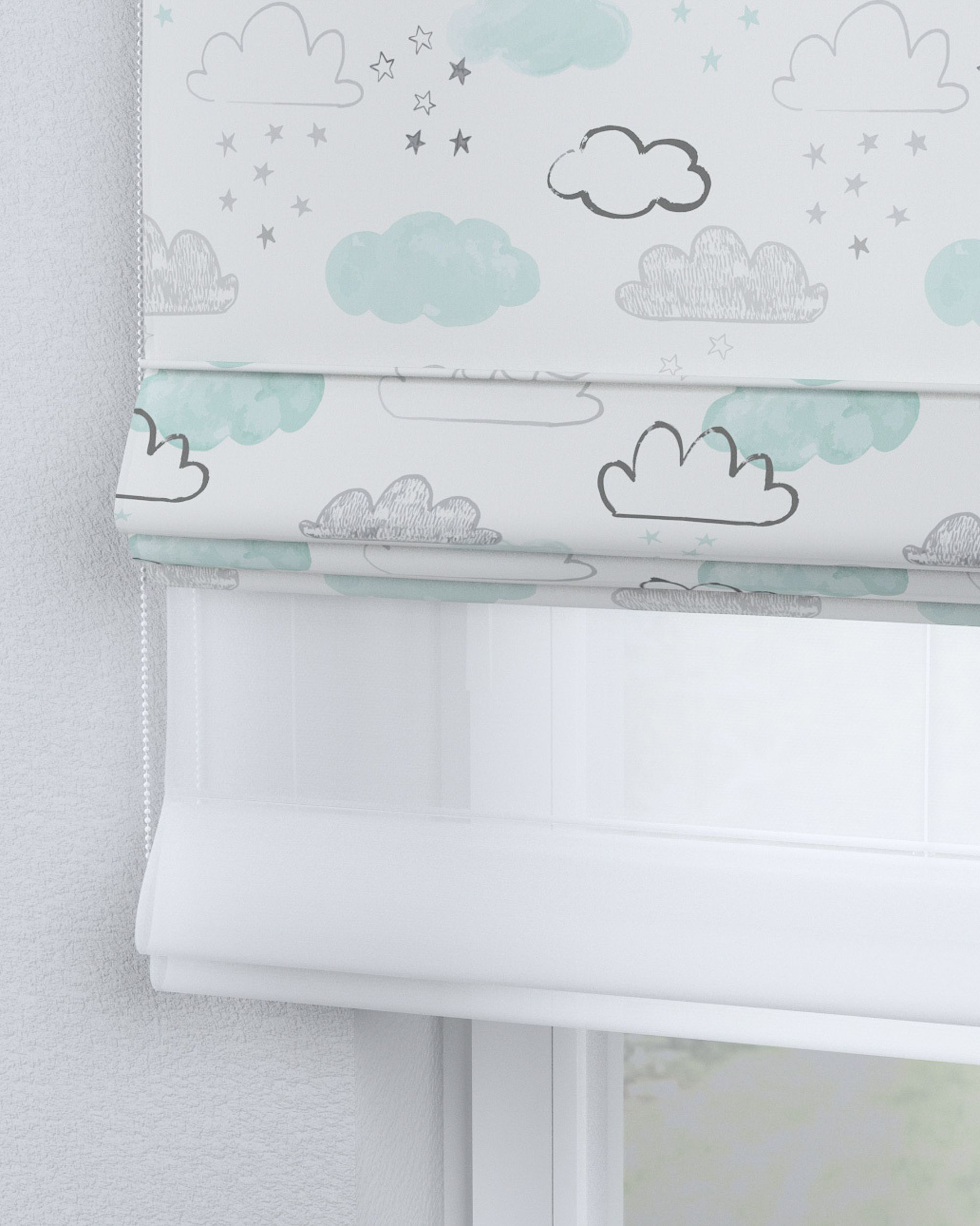 Vouwgordijn Duo kleur product wit stof met patroon (hover)