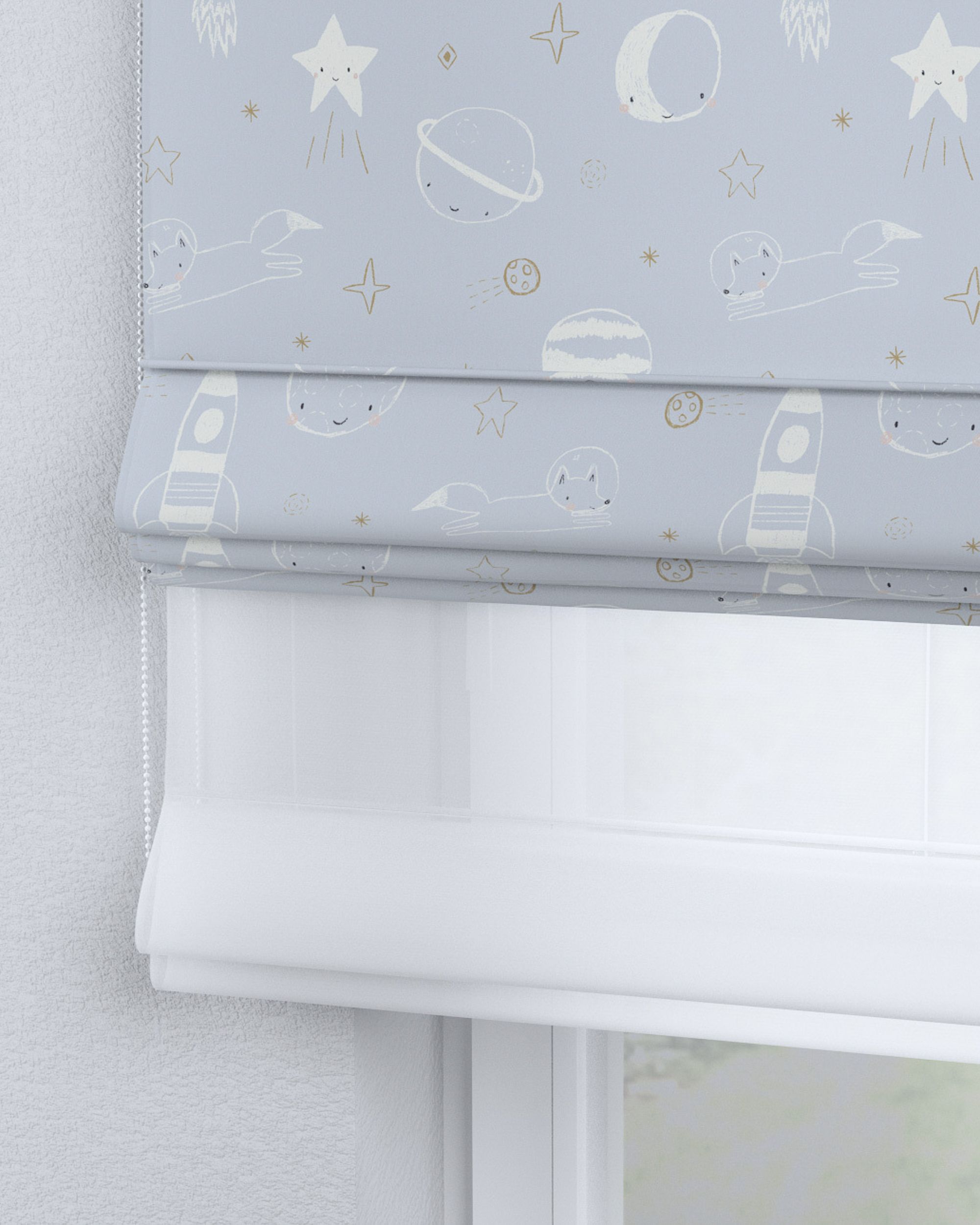 Vouwgordijn Duo kleur product blauw stof met patroon (hover)