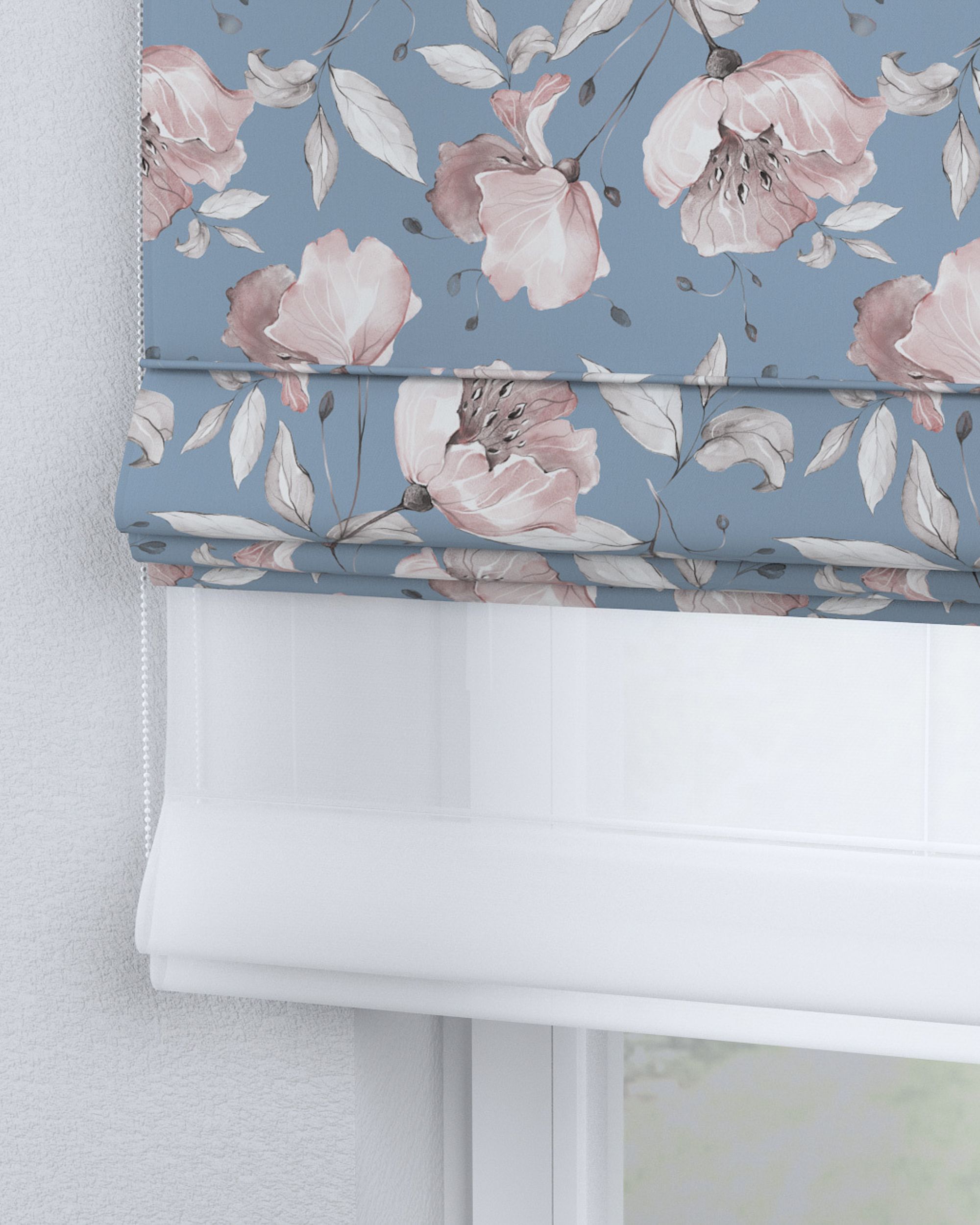 Vouwgordijn Duo kleur product blauw stof met patroon (hover)
