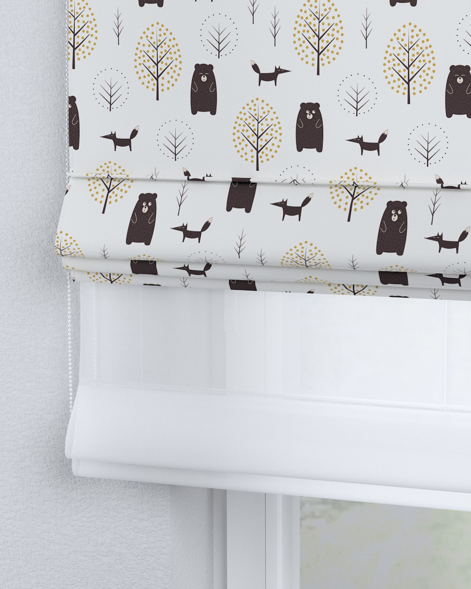 Vouwgordijn Duo kleur product bruin stof met patroon (hover)