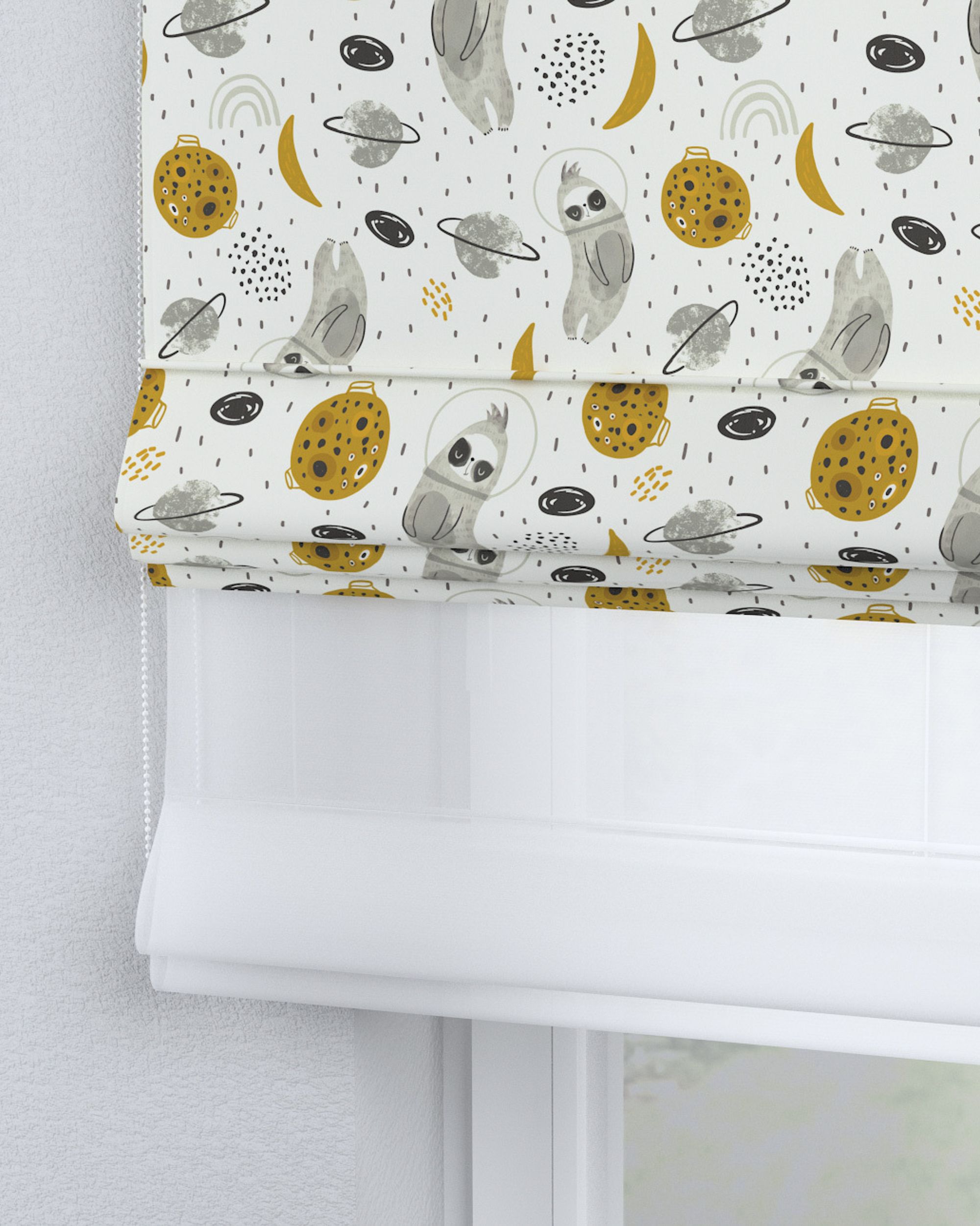 Vouwgordijn Duo kleur product wit stof met patroon (hover)