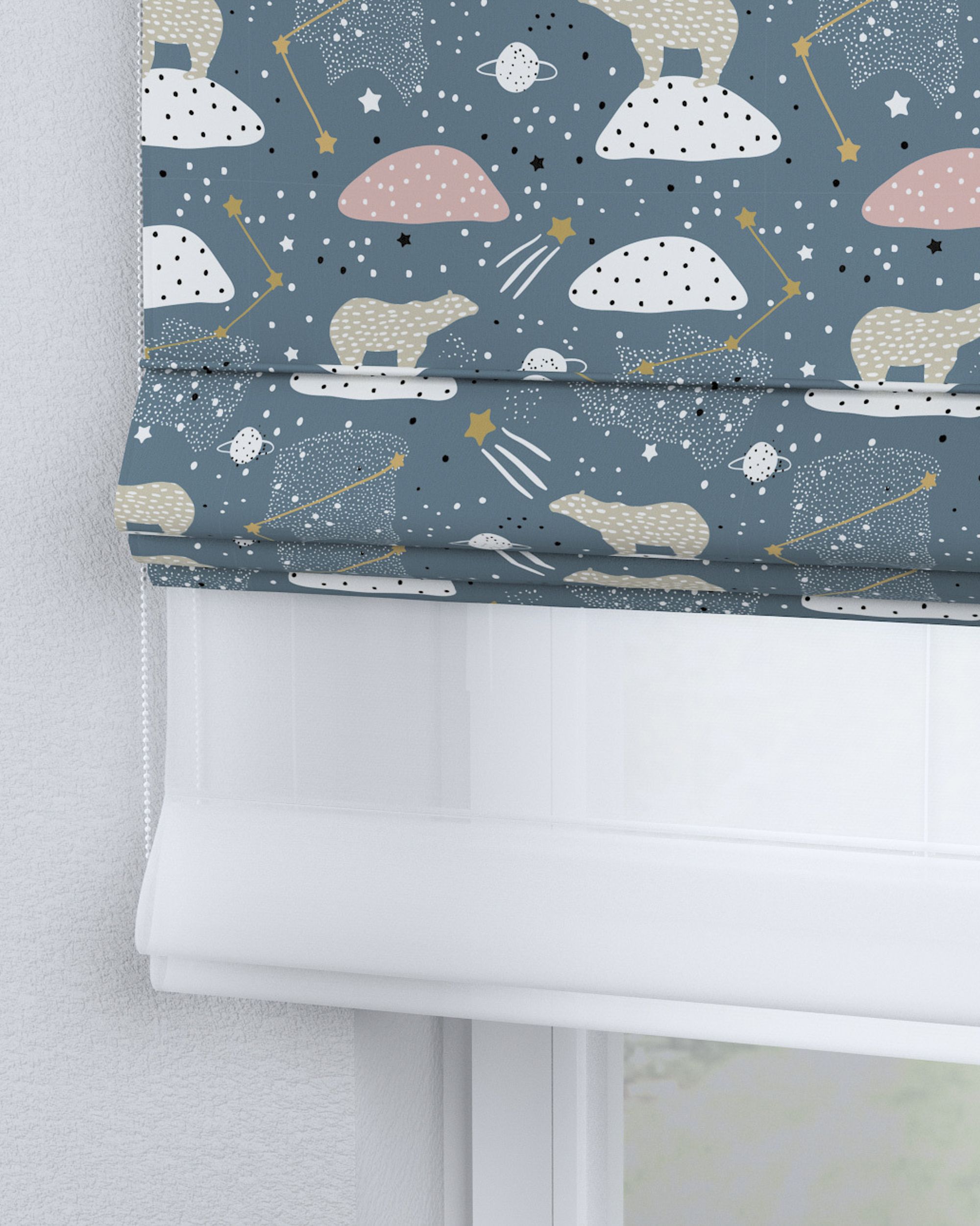 Vouwgordijn Duo kleur product blauw stof met patroon (hover)