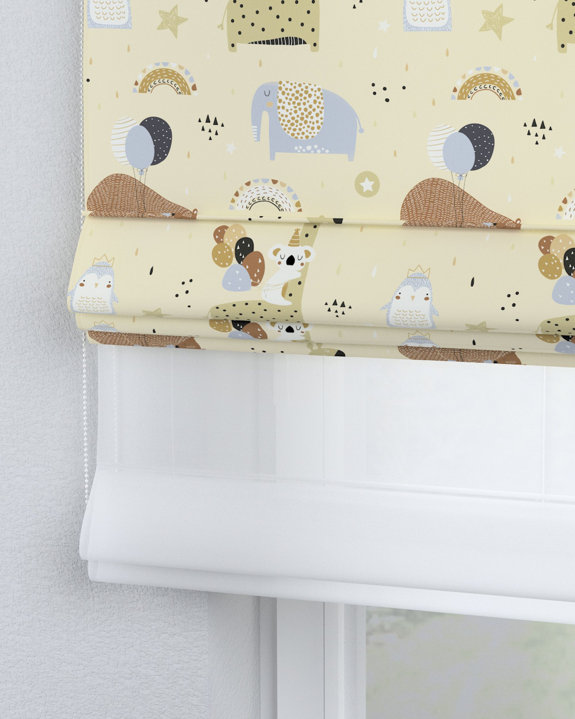 Vouwgordijn Duo kleur product beige stof met patroon (hover)