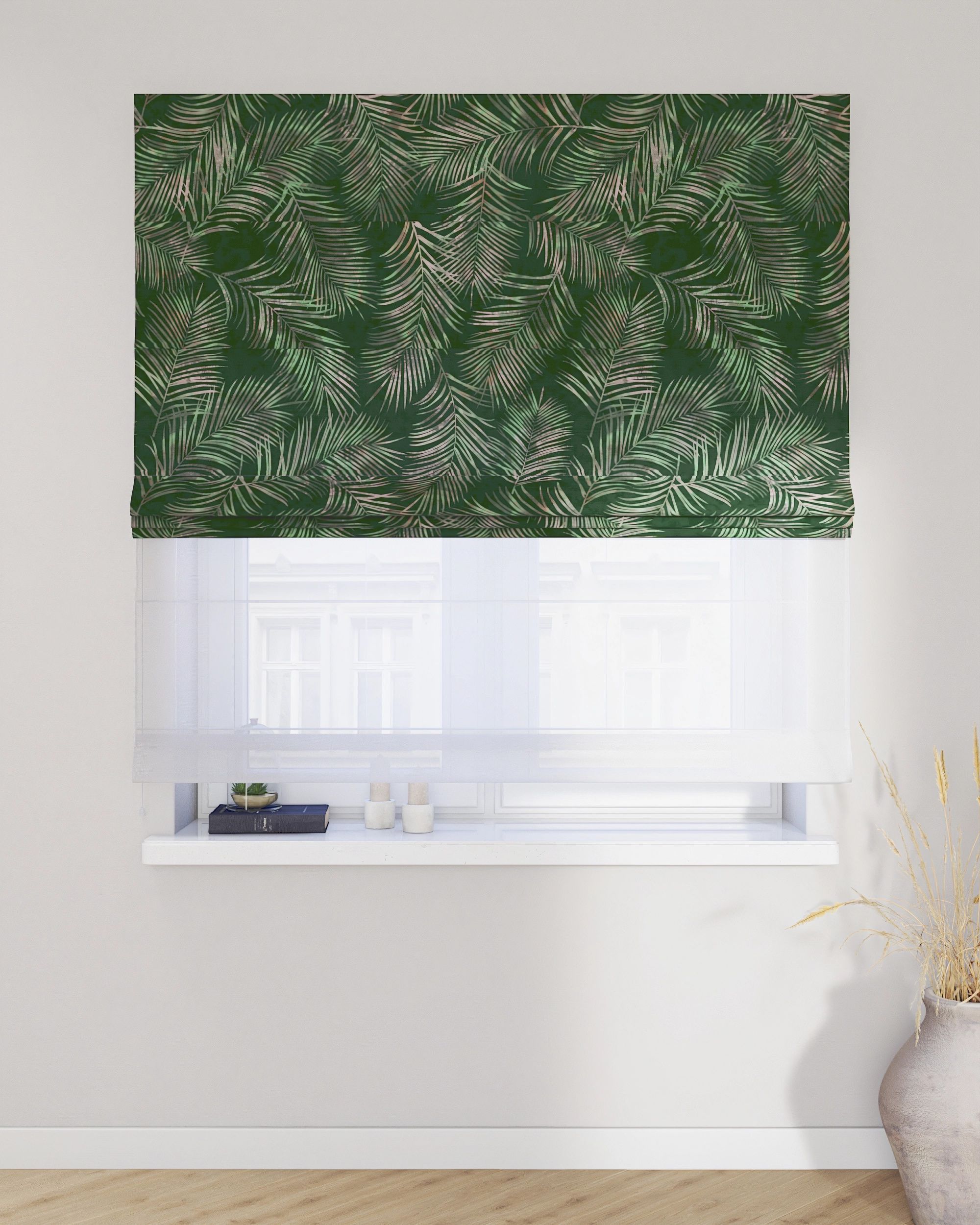 Vouwgordijn Duo kleur product groen stof fluweel, met patroon (hover)